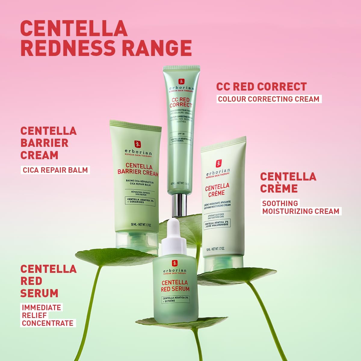 Erborian - CC Red Correct - Anti Redness Tinted Face Cream with Centella Asiatica Panthenol and Bisabolol - Green Neutralizing Shade with SPF 30 - Light Coverage - Korean Cosmetic