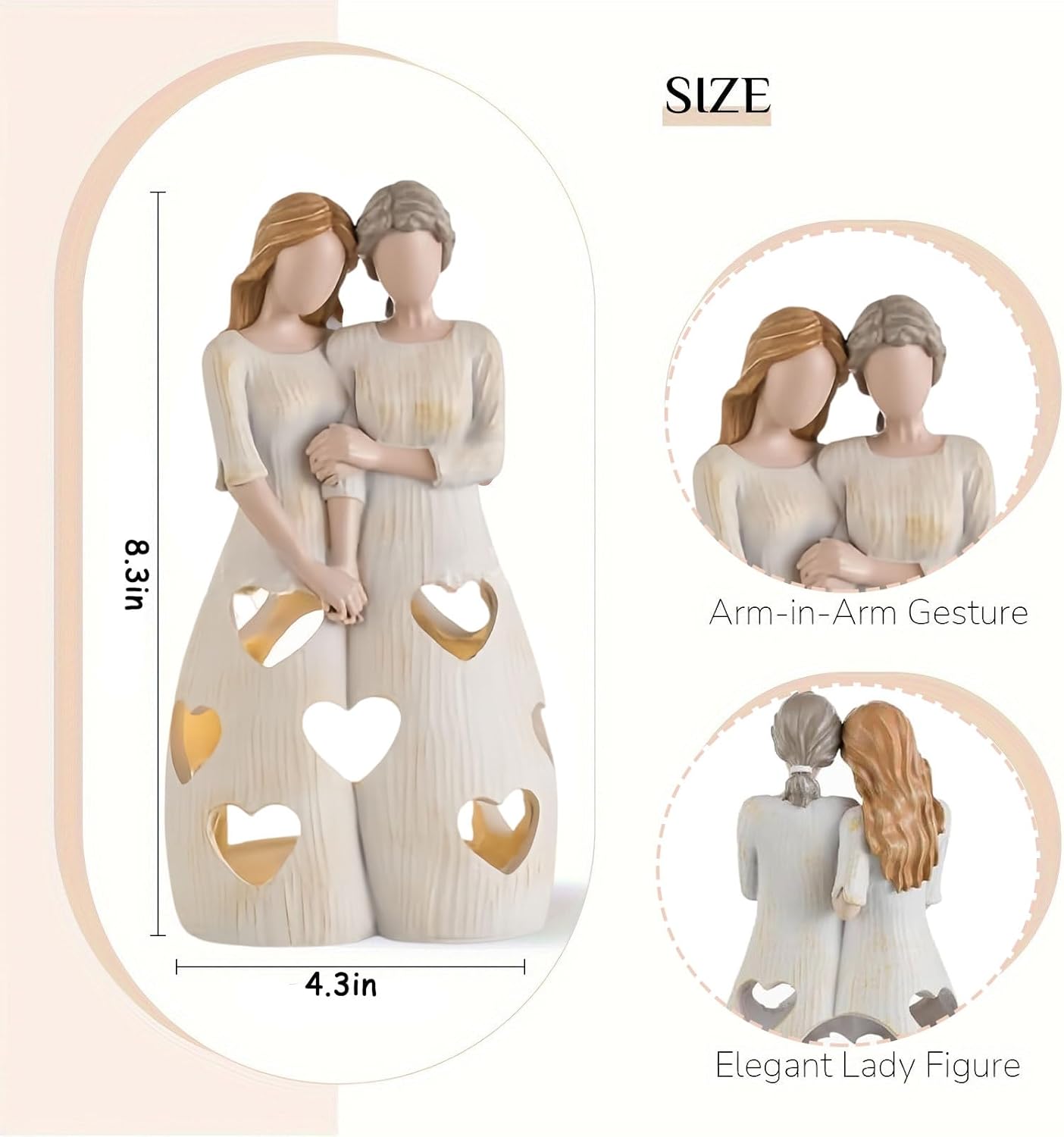 Mother and Daughter Candle Holder Statue, Gift for Mom From Daughter, Figurine Candle Holder with LED Flickering Candle, Resin Statue Ornament, Heartwarming Gift for Mum Birthday 