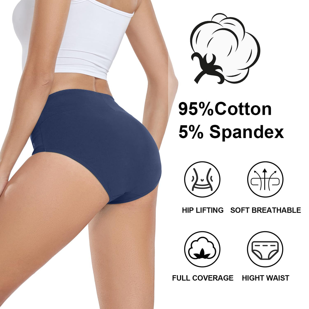 coskefy Underwear Women, High Waisted Cotton Knickers Ladies Full Briefs Soft Panties Slight Tummy Control Pants 5 Pack