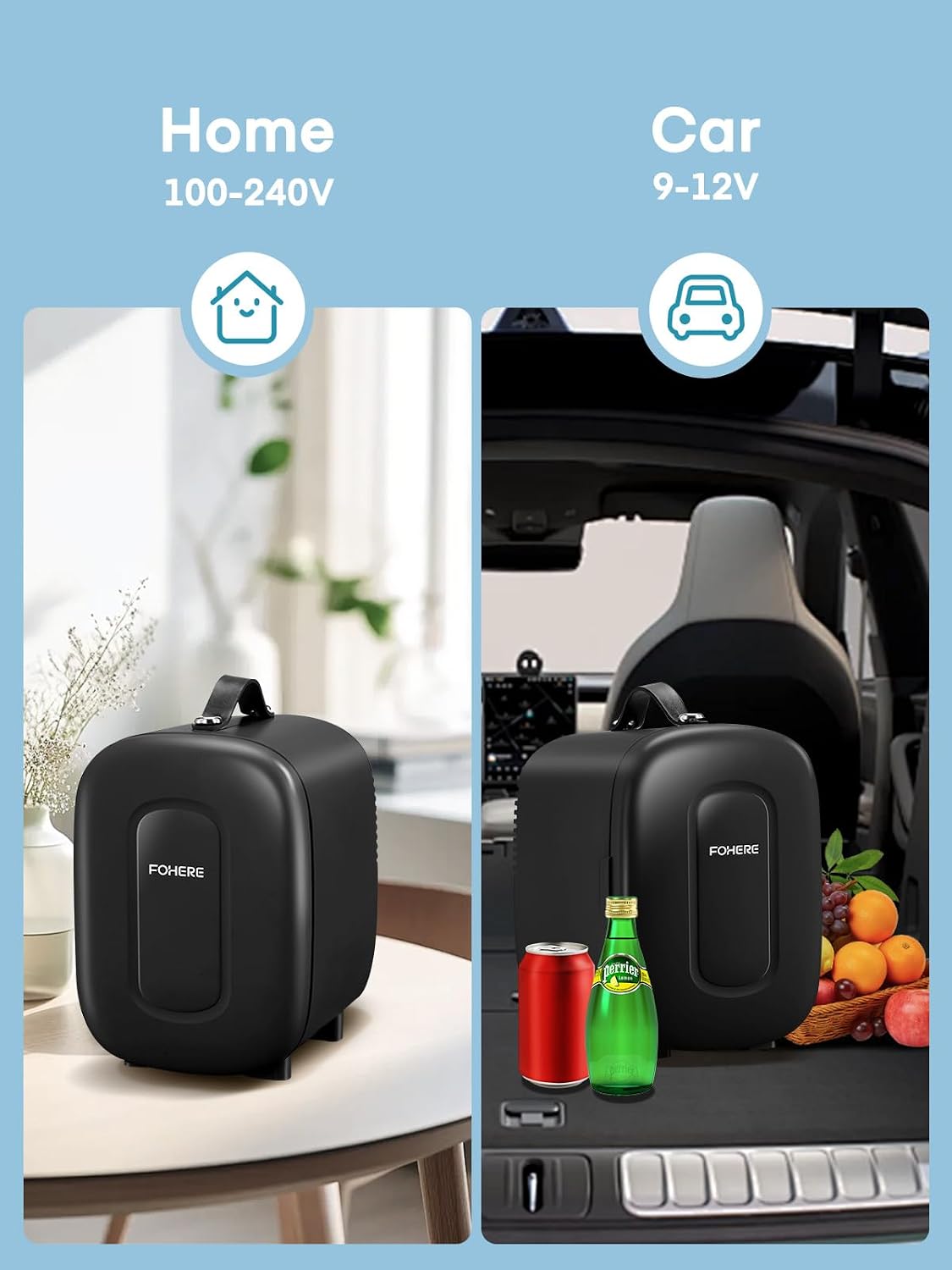 FOHERE Mini Fridge Portable, 5 Liter/6 Cans Small Fridge Cooler & Warmer, Quiet, DC/AC Power, Cmpact Mini Fridge for Bedrooms, Office, Skincare, Car, Travel, Black