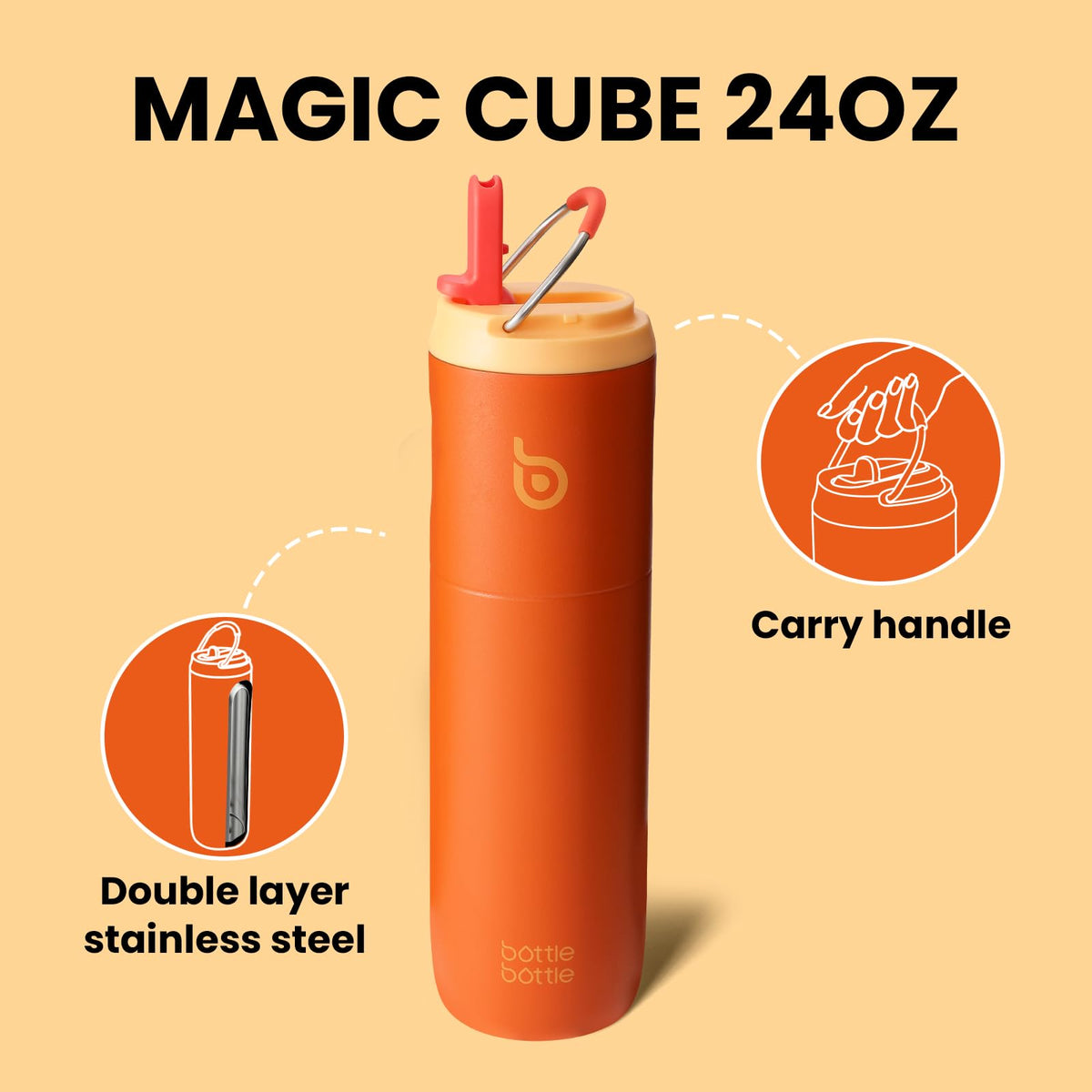 Bottle Bottle Stainless Steel Water Bottle 700ml with Straw and Lid Sports Insulated Metal Water Bottles with Handle(Black)