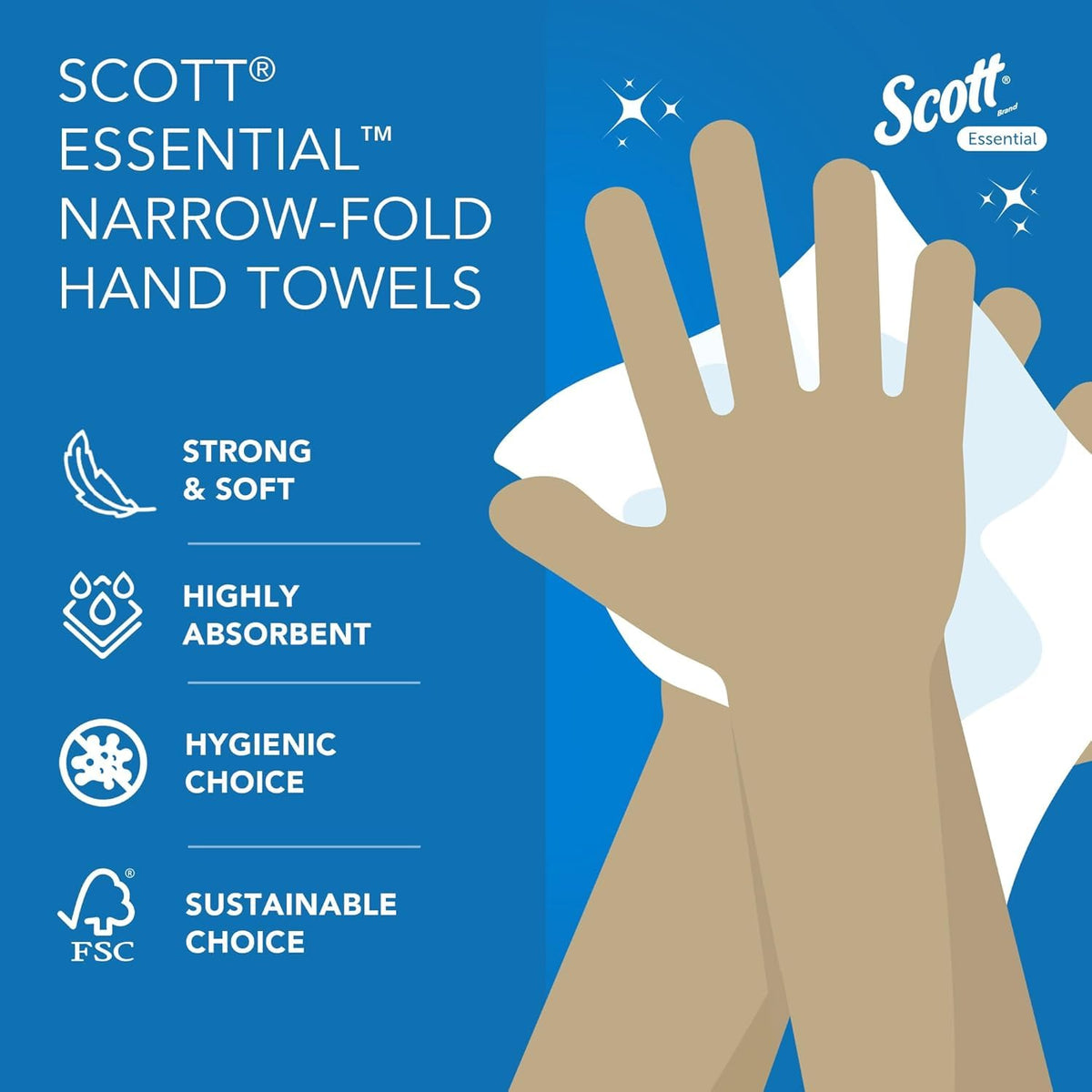 Scott Essential Narrow Fold Paper Towels 6636, FSC certified, 12x220 Sheets