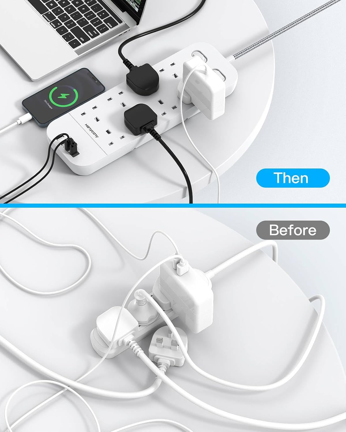 Extension Lead with 2 USB C Slots, 8 Way Power Strip Surge Protector