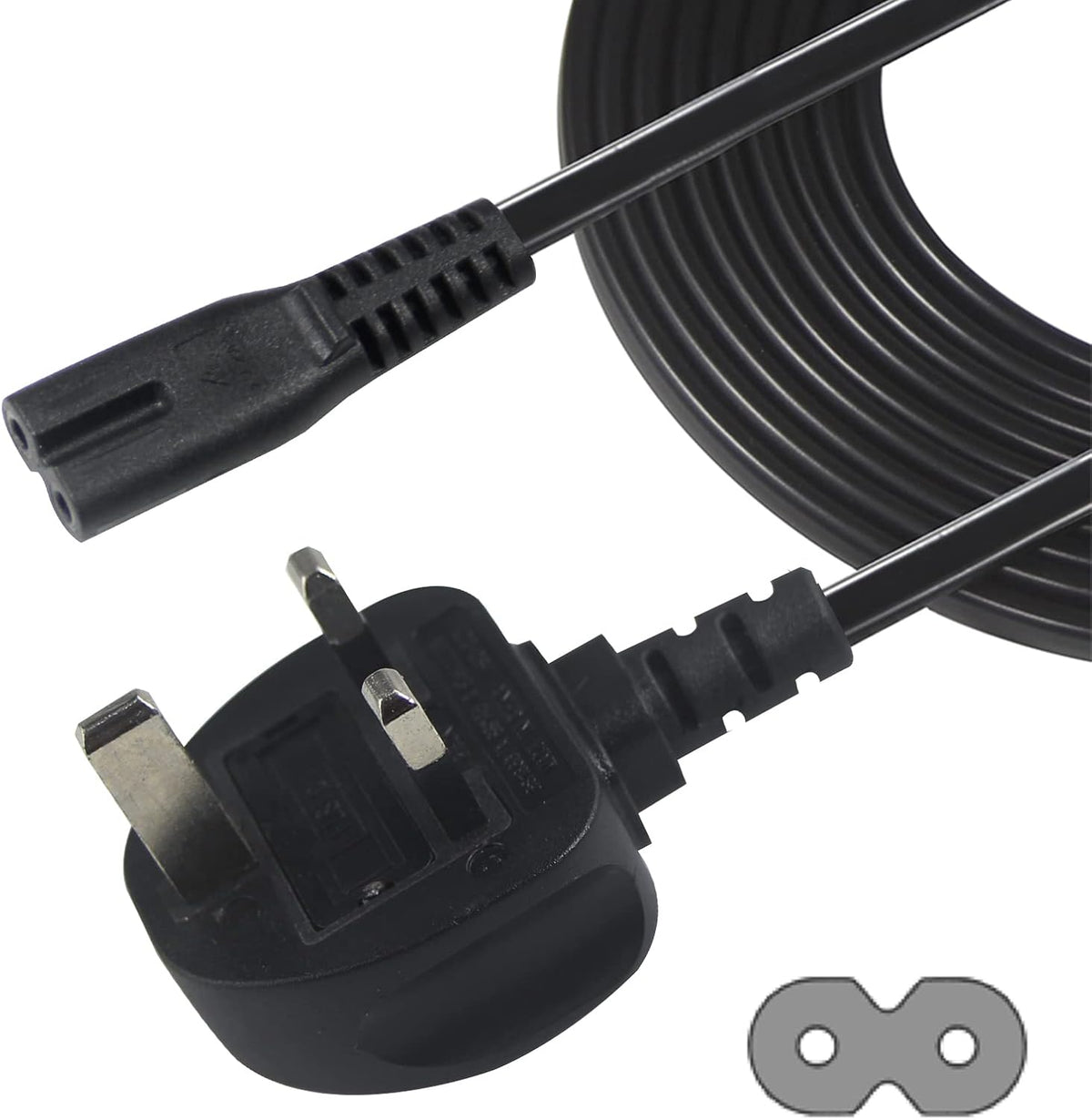 power 5M UK 3PIN Plug to IEC C7 Figure 8 Replacement Mains Cable Compatible with PS5, Xbox Series X, tv, Samsung, LG, Sony