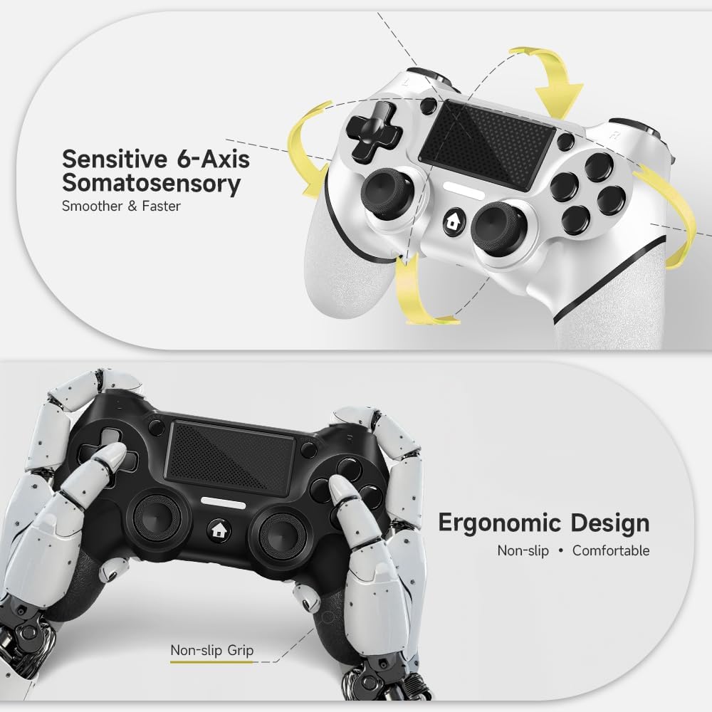AceGamer 2 Pack Wireless Controller for PS4,Game Controller for PS4/Pro/Slim/PC,Gamepad Joystick with Turbo/Back Button/Dual Vibration/6-Axis Gyro Sensor/Touch Panel (Black and White)
