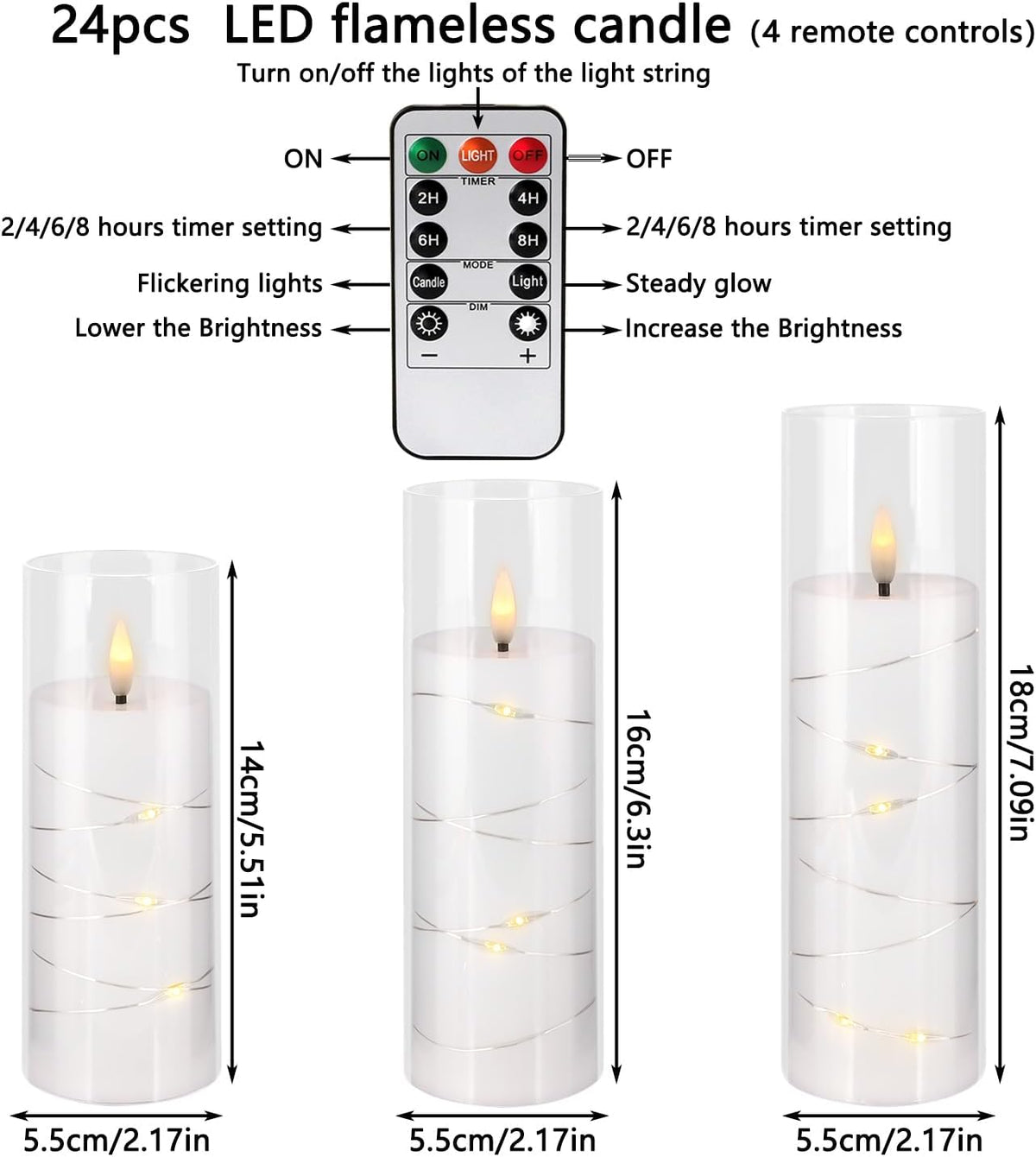 LIVEN Flickering Flameless Candles Battery Operated with Remote,Led Pillar Candles with Realistic Moving Wick Candles for Halloween,Christmas,Home Decor Pack of 12 (D2.2 xH 5" 6" 7")(White)
