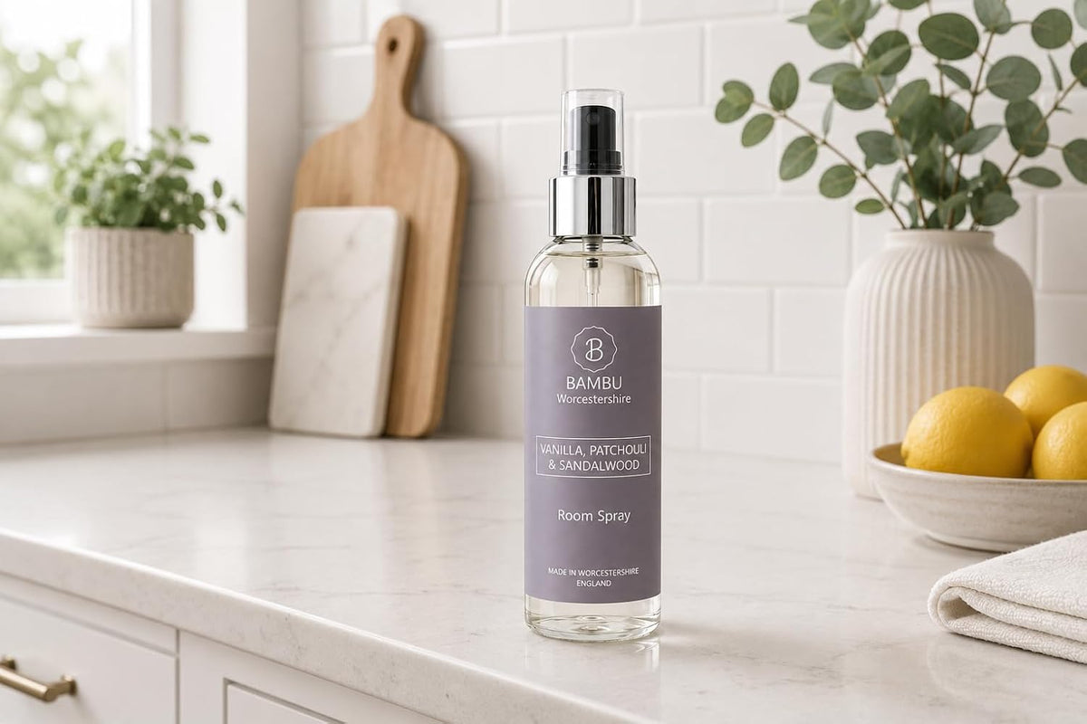 Bambu Vanilla, Patchouli & Sandalwood Luxury Room Spray 150ml – Long-Lasting Home Fragrance & Air Freshener for Bedroom, Bathroom & Office