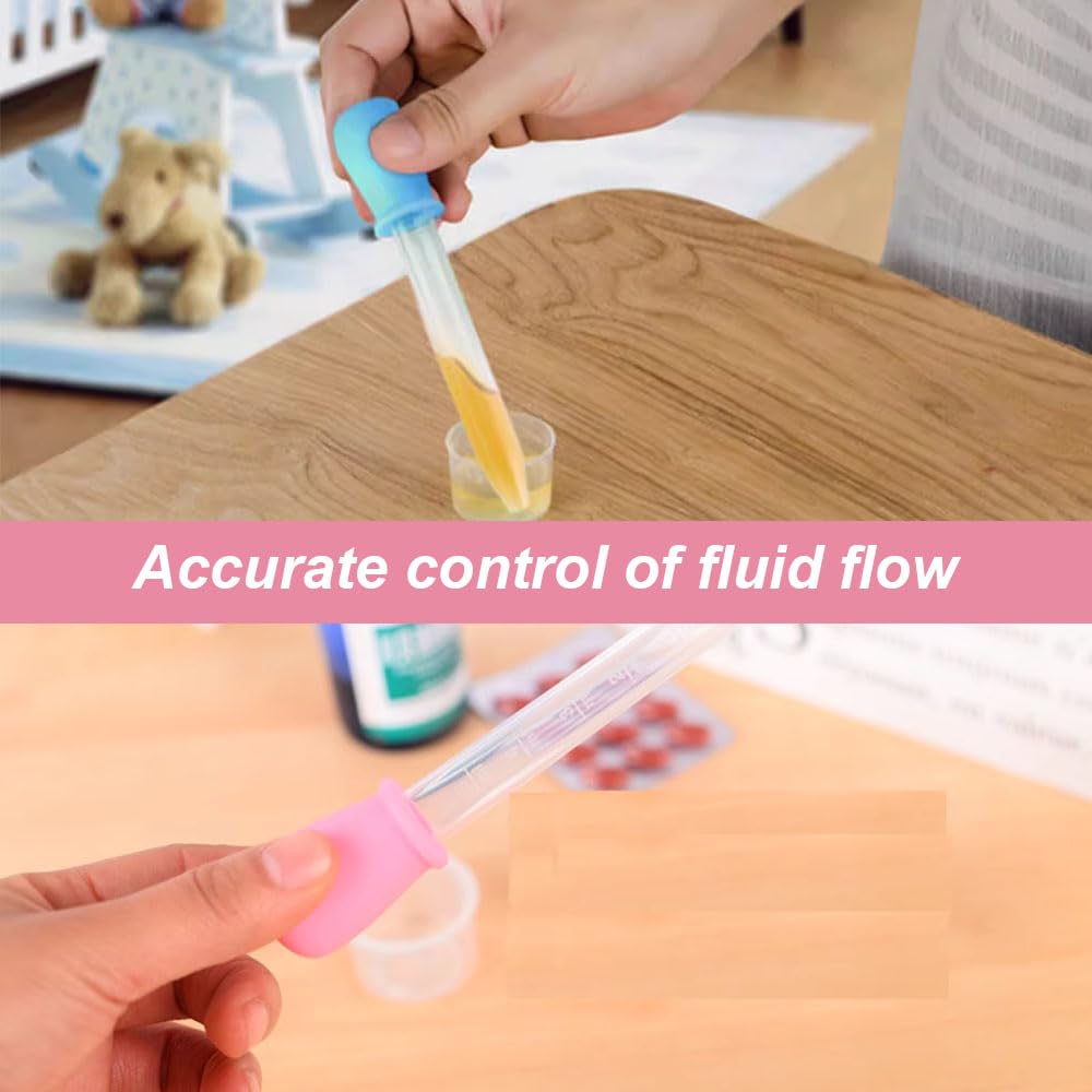 Liquid Droppers, 4 Pcs 5ml Silicone Liquid Droppers, Silicone and Plastic Droppers, Clear Plastic Droppers Pipettes, with Cleaning Brushes, for Gummy Mold and Crafts