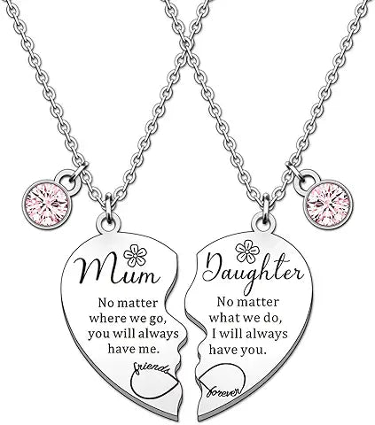 2 Pcs Mother Daughter Heart Matching Necklace Set Gifts For Mum Mothers Day Birthday Christmas Presents From Daughter
