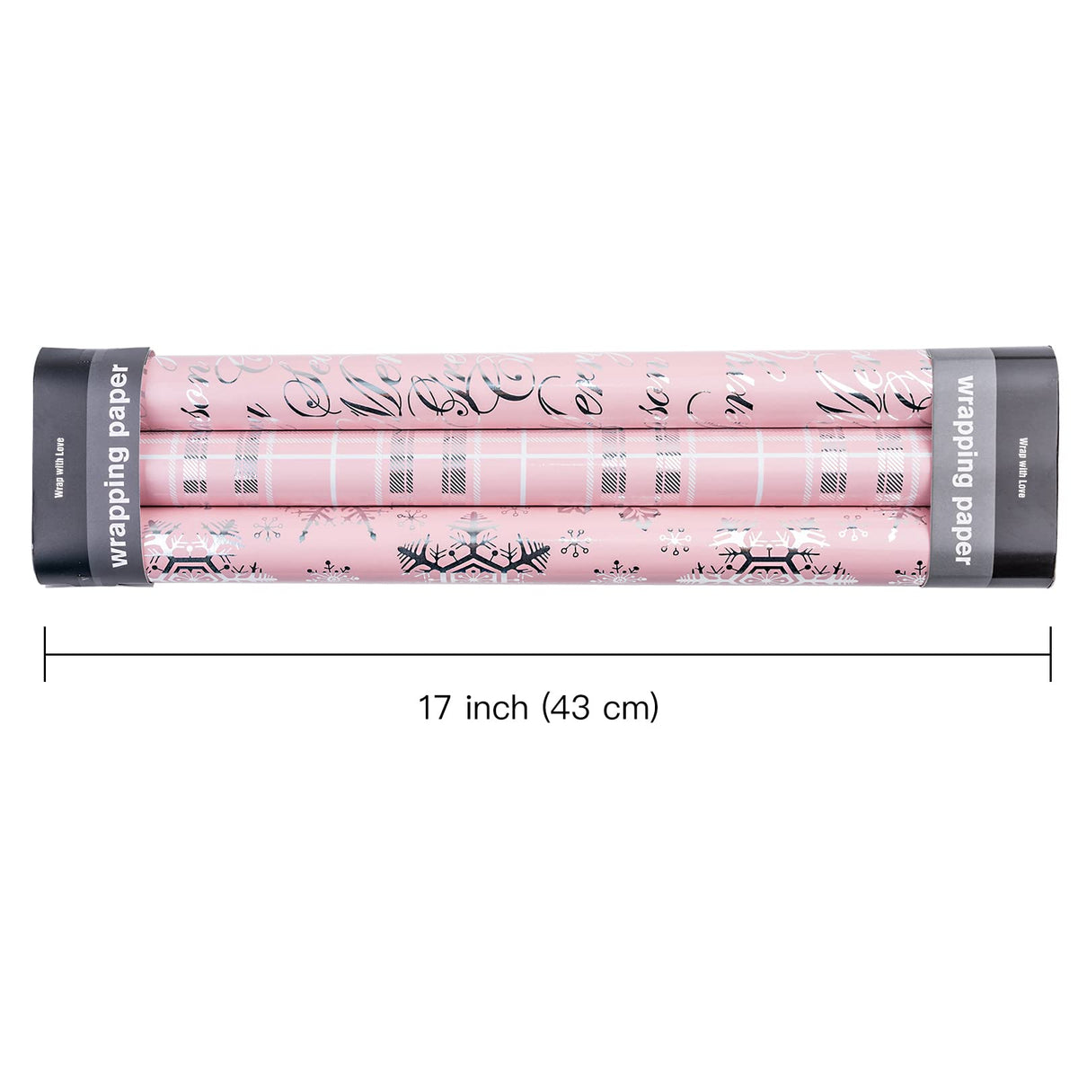 RUSPEPA Christmas Wrapping Paper Roll - Mini Roll - 3 Rolls - 43.2cm x 3m Per Roll - Bird, Christmas Garland, Holly and Pinecones Holiday Design with Metallic Foil Shine