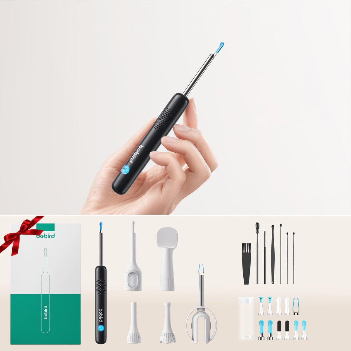BEBIRD R1 Ultra Ear Wax Removal Camera, Ear Cleaner with Tweezers & Dropper, Visual Wax Remover Ear Pick for Family-Black
