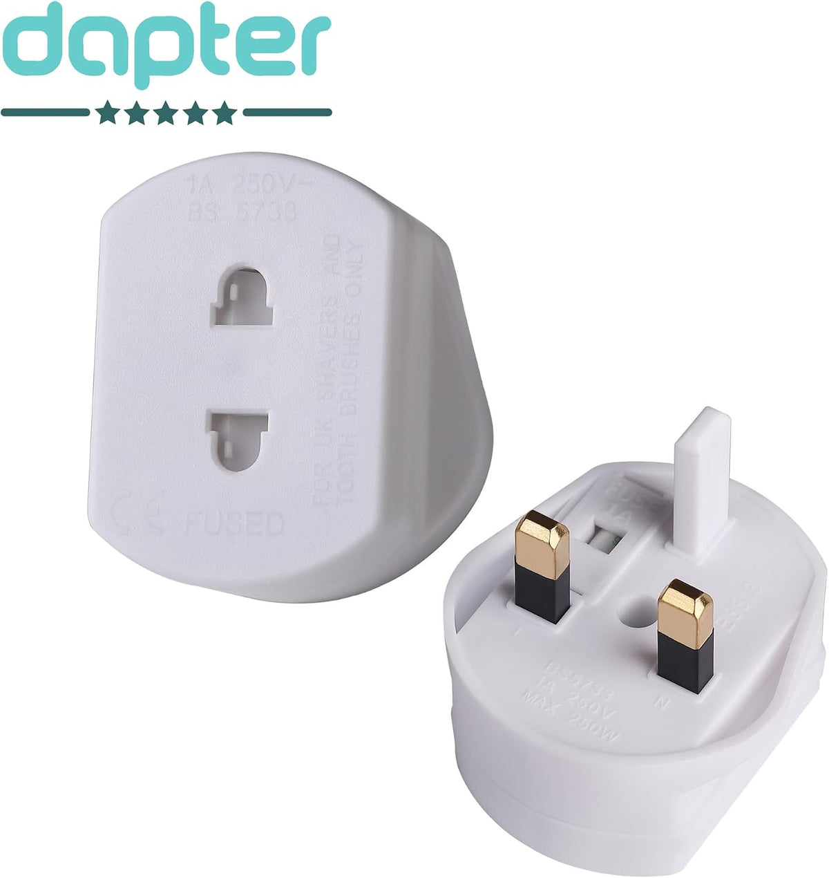 1 Pack White Shaver Plug Adaptor UK, 2 Pin to 3 Pin Adapter Plug UK