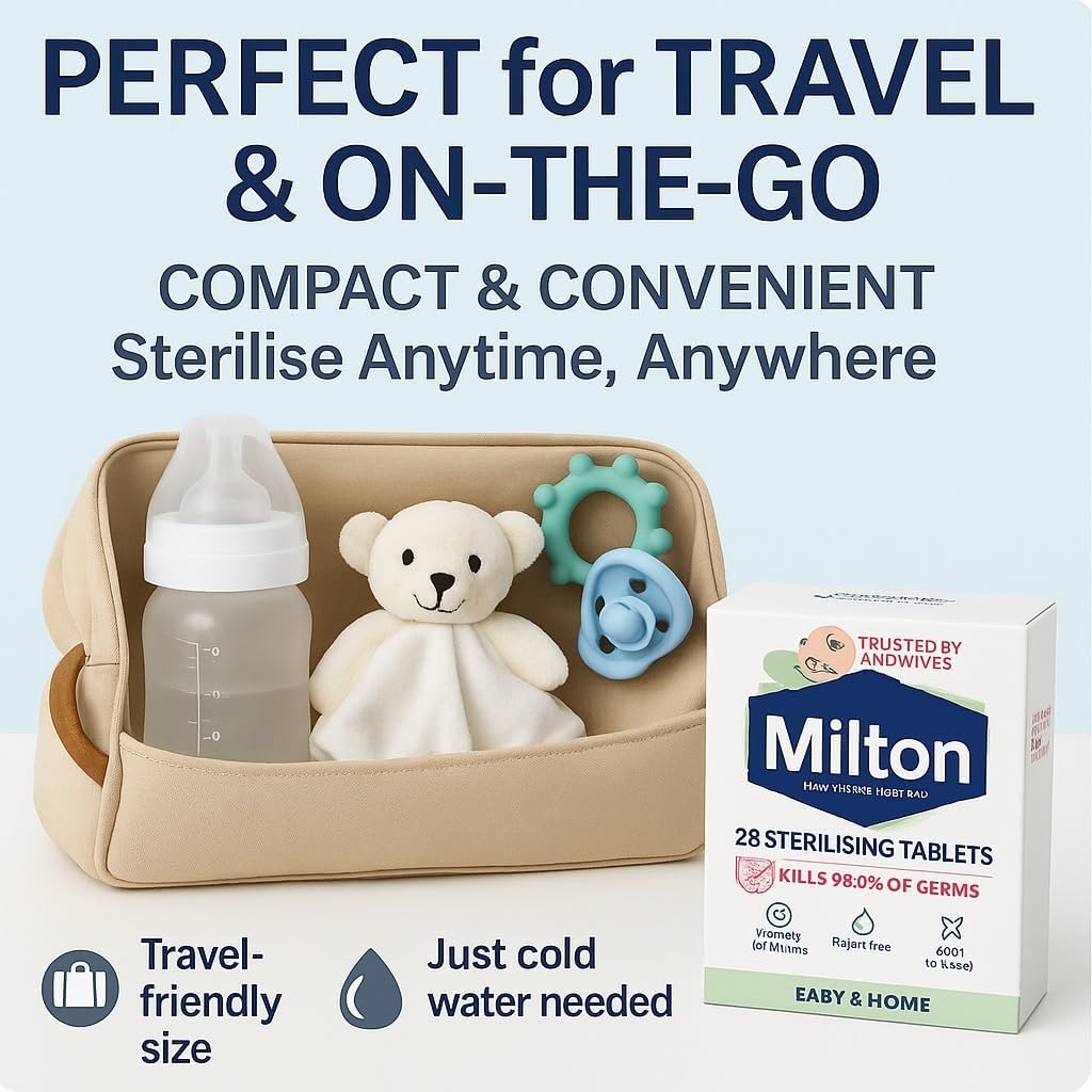 Milton Sterilising Tablets – 2 Pack (56 Tablets Total) | Cold Water Baby Bottle Steriliser | Kills 99.9% of Germs | Fast & Easy | Travel-Friendly | Trusted UK Brand