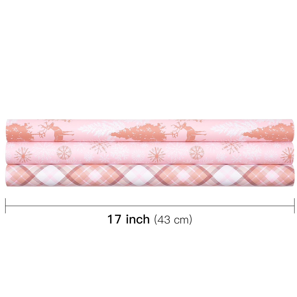 RUSPEPA Christmas Wrapping Paper Roll - Mini Roll - 3 Rolls - 43.2cm x 3m Per Roll - Bird, Christmas Garland, Holly and Pinecones Holiday Design with Metallic Foil Shine