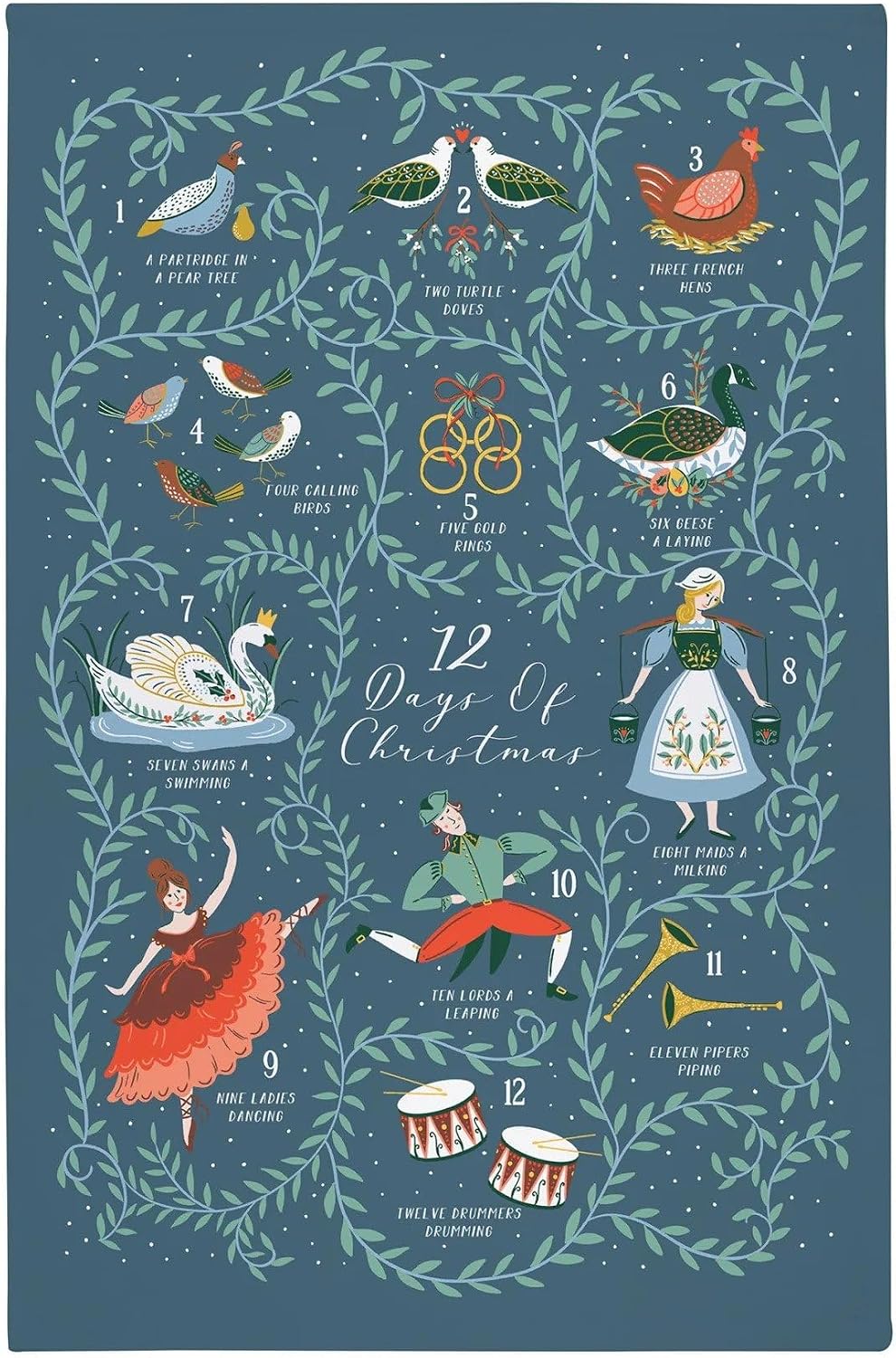 Ulster Weavers - The Twelve Days of Christmas Tea Towel (74 x 48cm) - 100% Cotton - Washable - Christmas Calendar Dish Cloths/Dish Towel - Christmas Countdown Tea Towel - Kitchen Accessories & Decor