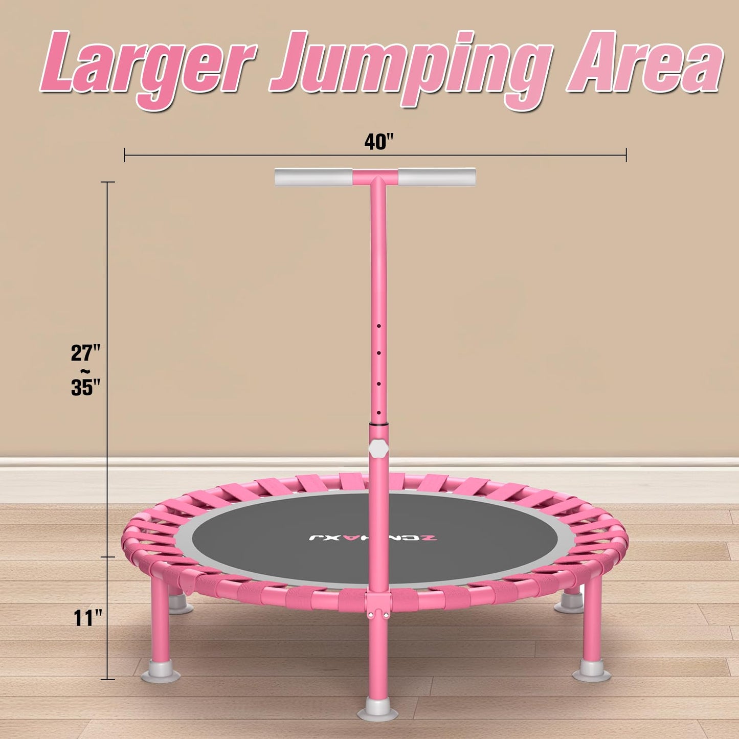 ZCMHAXJ Foldable Mini Trampoline, 40" Rebounder Trampoline for Adults & Kids, 450lbs Capacity with/without U/T-Shaped Adjustable Bar, Indoor Fitness Workout Exercise Equipment
