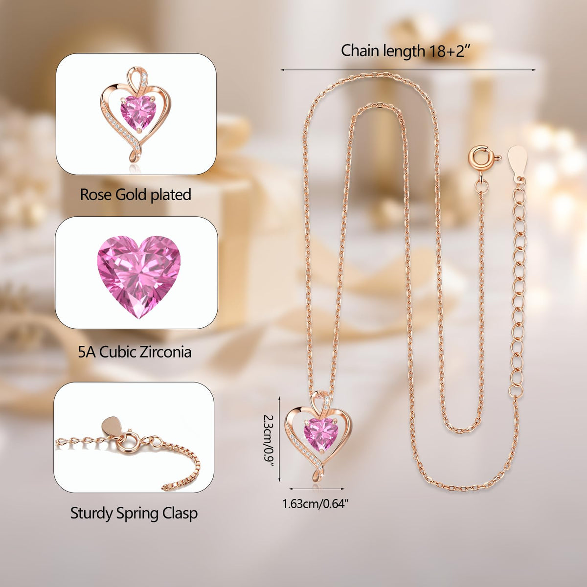 LAVUMO Heart Necklace for Women 925 Sterling Silver Love Pendant Jewellery
