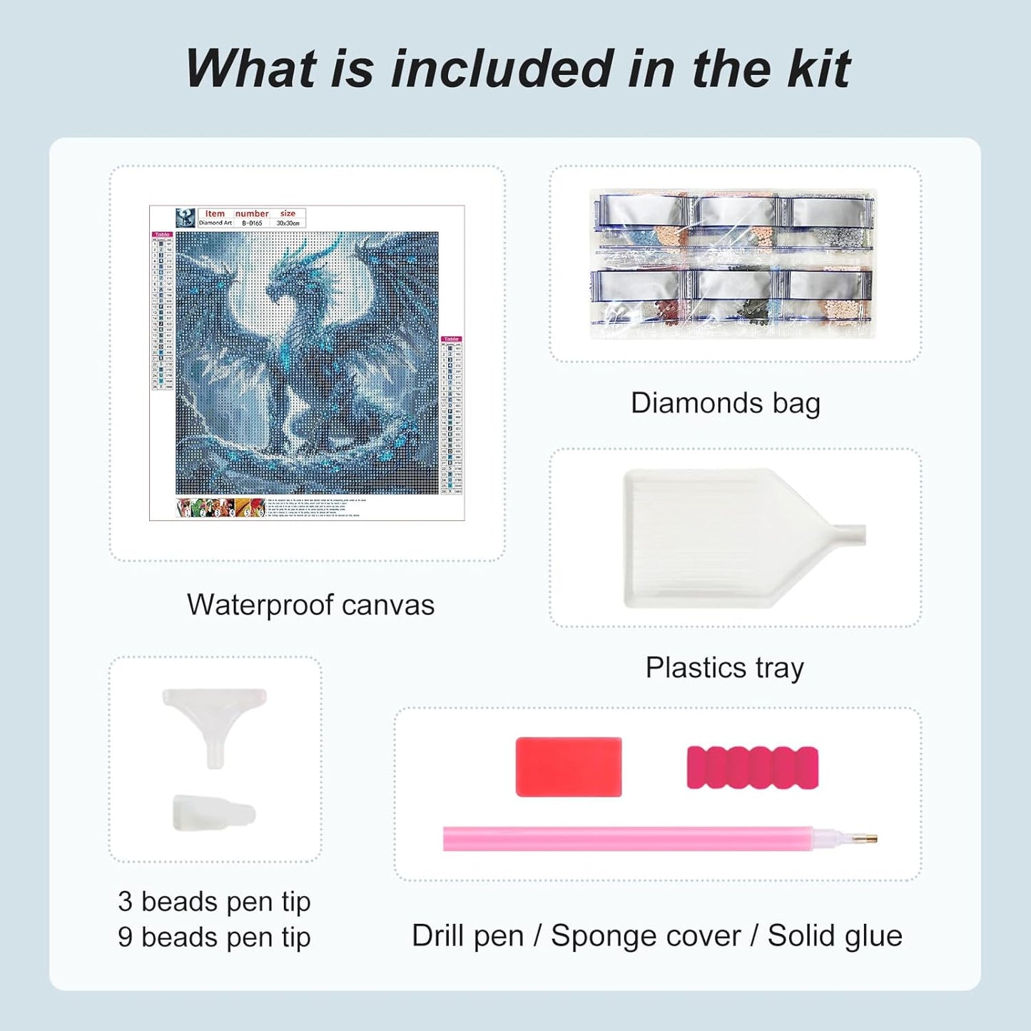 Domnpes Blue Dragon Diamond Art Kits for Adults, 5D Diamond Painting Kits for Beginners, DIY Round Full Drill Bead Craft for Home Wall Decor Gift 11.8x11.8 inch