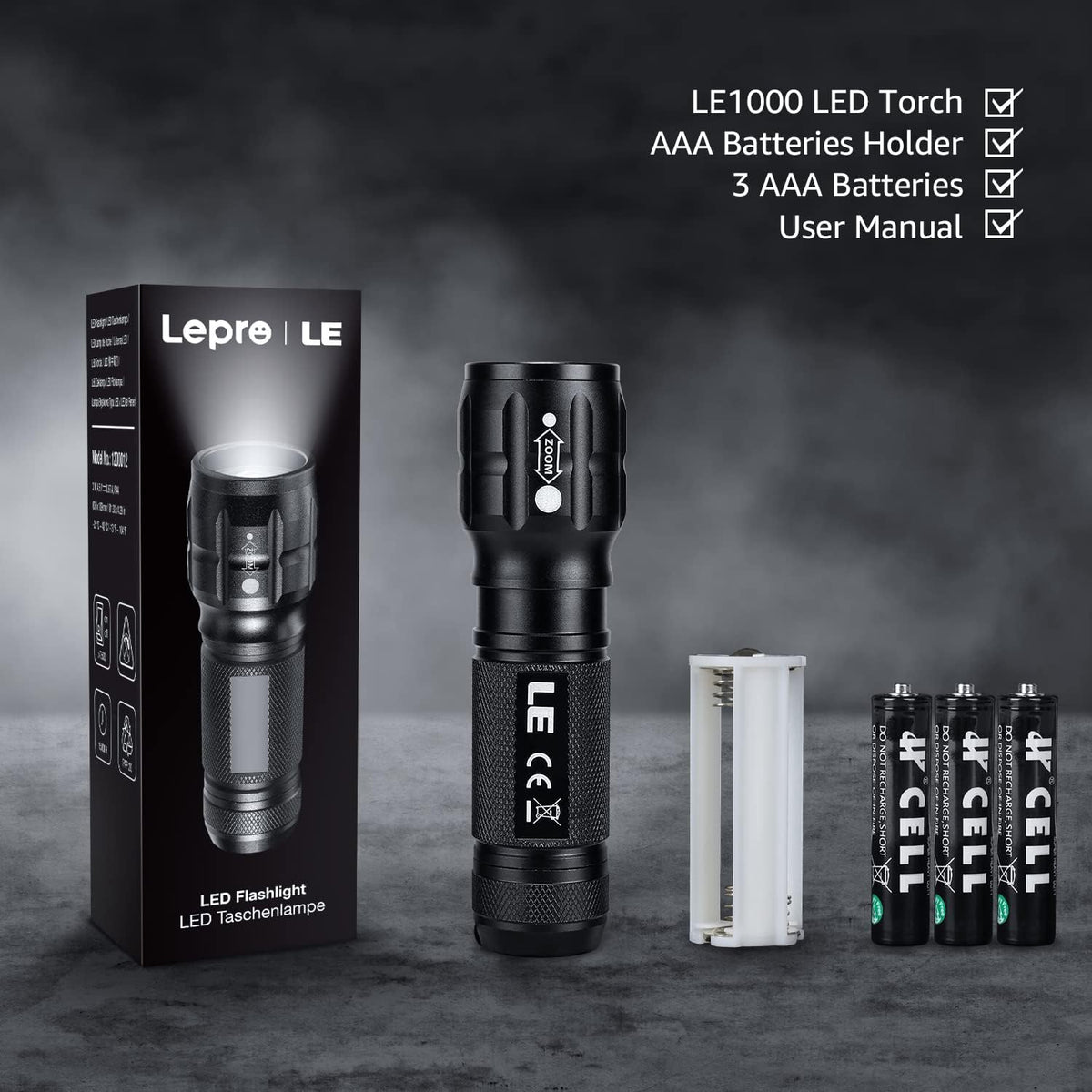 Lepro LE LED Torch Battery Powered, Camping Flashlight, Adjustable Focus