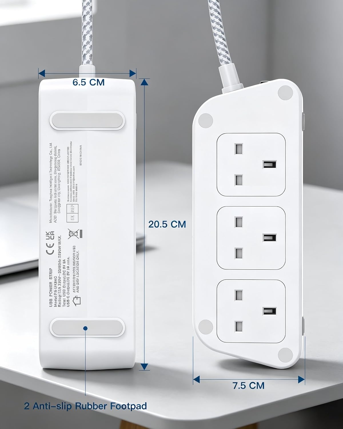 Addtam Extension Lead with USB Slots, 6 Way Outlets 5 USB(5A, 3USB- C Port)