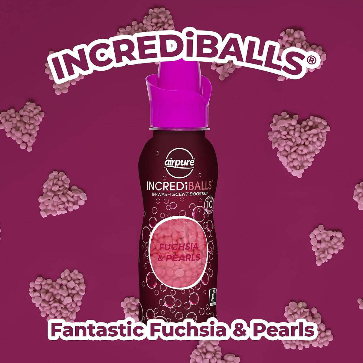 INCREDiBALLS In-Wash Scent Booster by Airpure, Enough for 10 Washes, Add To Laundry For Long-Lasting Fresh Scent To Household Fabrics, Keep Home & Office Smelling Clean - FUCHSIA & PEARLS Fragrance