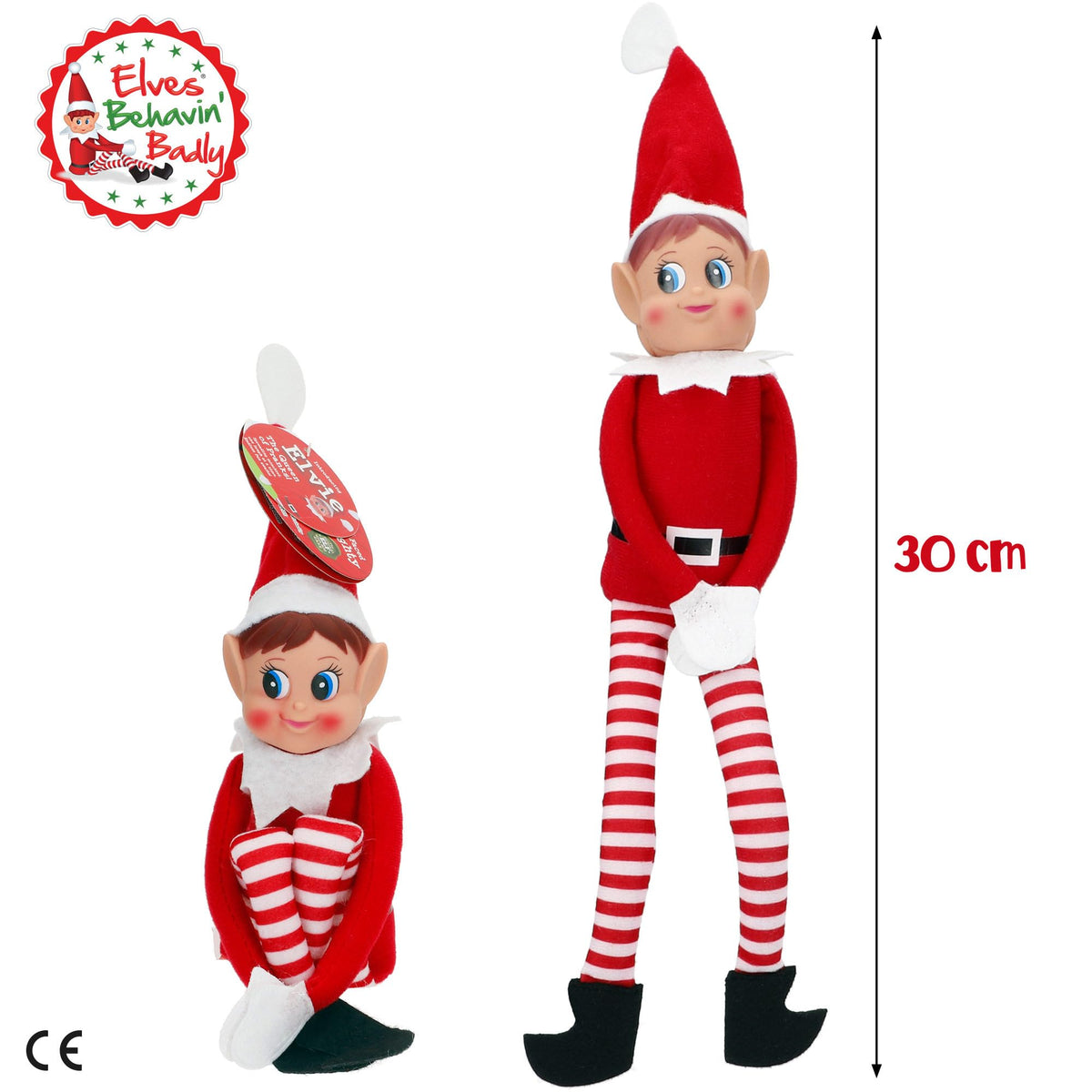 Elves Behavin' Badly Charming Red Long Leg Soft Body Vinylface Girl Elf with Hat - 30 cm (1 Pc.) - Premium Quality Plush Toy - Perfect For Holiday Decor & Gift-giving