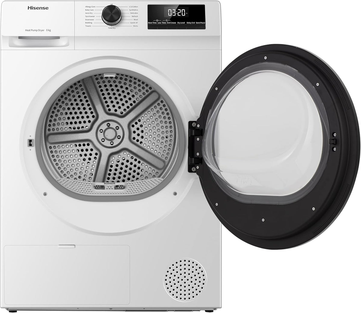 Hisense DH1Q802BW2 60cm Freestanding 8 KG Heatpump Front Load Tumble Dryer, 16 Programmes, Auto Dry, Steam Refresh, Allergy Care - White
