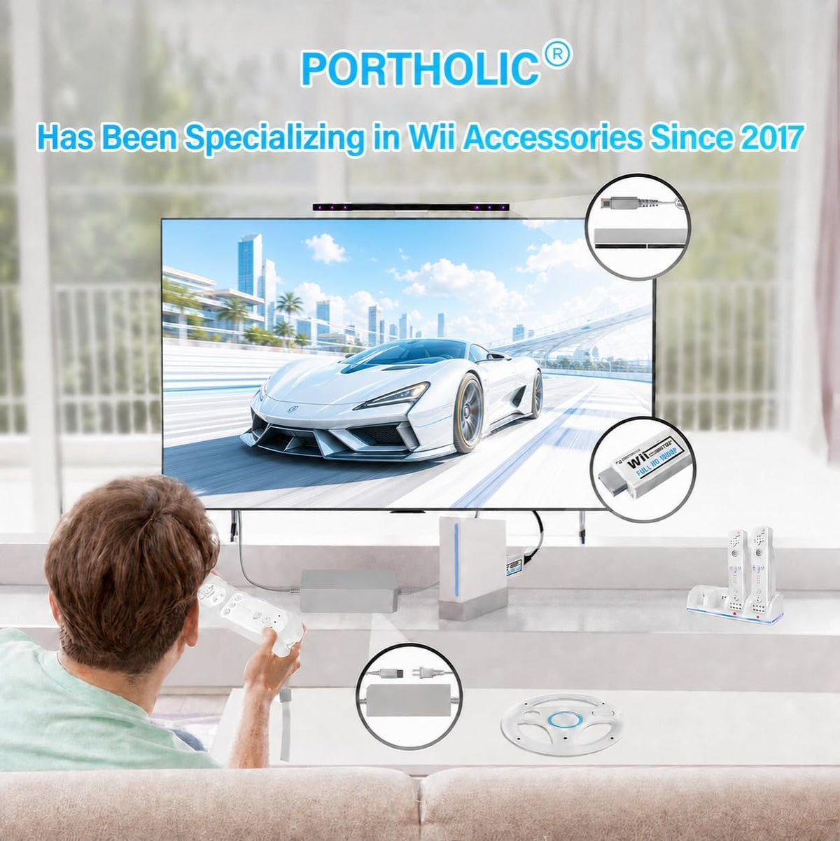 Wii to HDMI Adapter, PORTHOLIC 1080P/720p Wii HDMI Converter with 3ft HDMI Cable and 3,5mm Audio Video Output Jack Compatible for All Wii Display Modes
