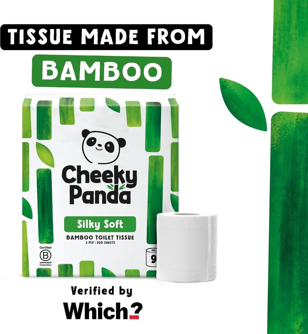 The Cheeky Panda Bamboo Toilet Paper – 9 Rolls of Toilet Paper | Plastic Free Packaging and Sustainable Toilet Tissue | 100% Compostable