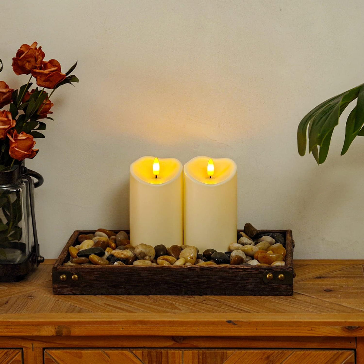 Homemory Outdoor Waterproof Flameless Candles, Dark Ivory, Set of 2, D 3"
