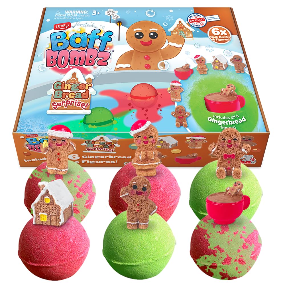 ZIMPLI - 6 x Large Santa Surprise Bath Bombs, 6 x Christmas Surprise Toys, Xmas Baff Bomb Gift Set for Children, Presents aged 3 and up