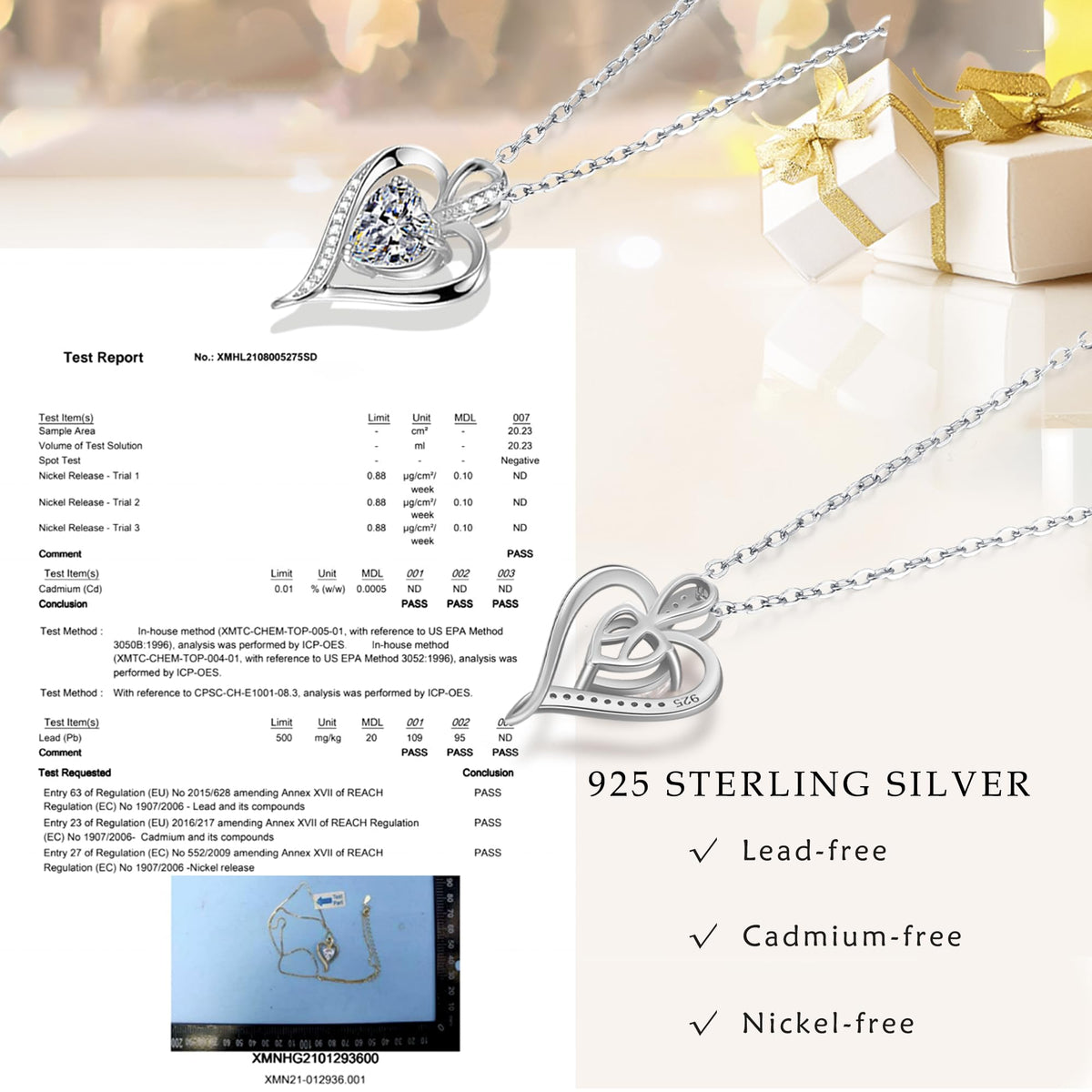LAVUMO Heart Necklace for Women 925 Sterling Silver Love Pendant Jewellery