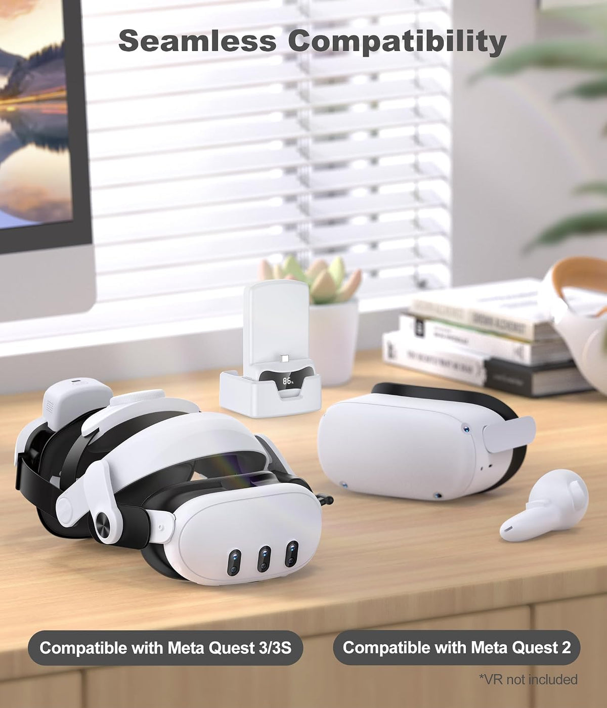 Comfortable Head Strap for Meta Quest 3S/3/2 with 7500mAh LED Display Battery Bank,VR Headset Elite Strap Replacement,All-Directional Adjustable Oculus Headstrap,Enhanced Support & Reduce Pressure