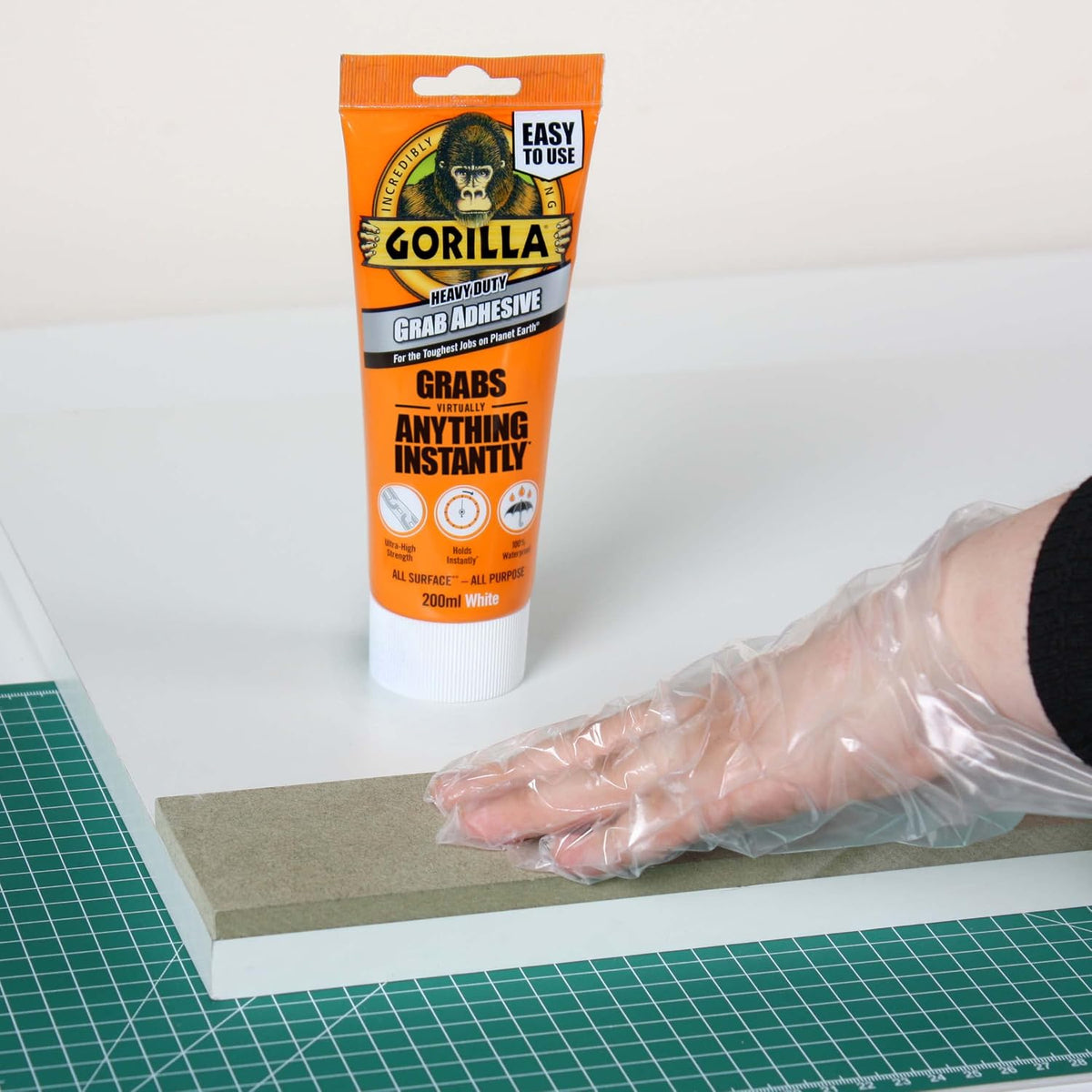 Gorilla Heavy Duty White Grab Adhesive 200ml Tube – All-Purpose, Ultra-High Strength, Holds Instantly, 100% Waterproof & temperature resistant