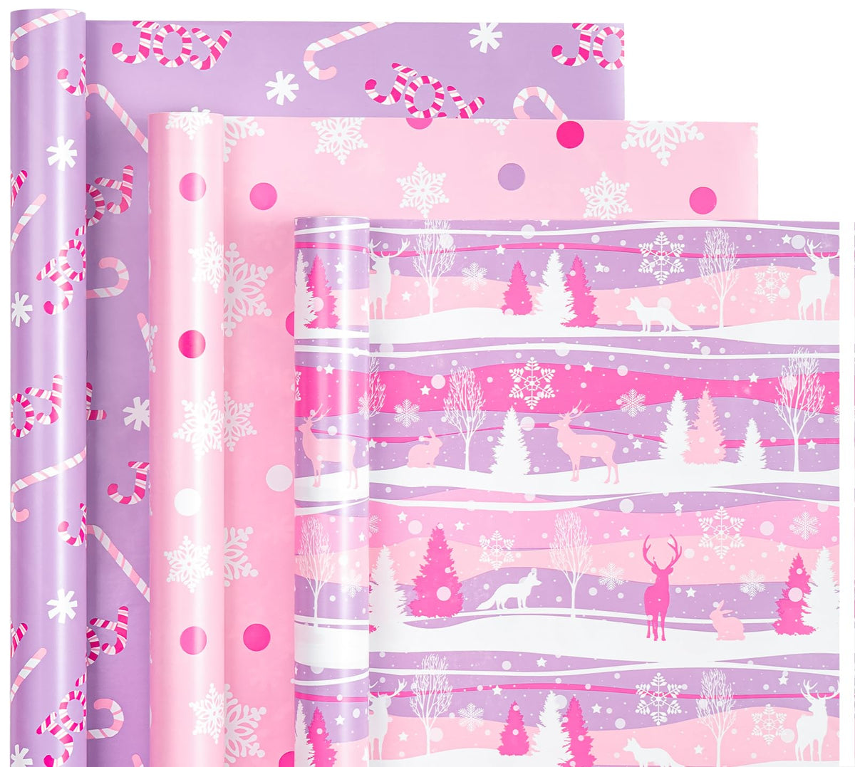 RUSPEPA Christmas Wrapping Paper Roll - Mini Roll - 3 Rolls - 43.2cm x 3m Per Roll - Bird, Christmas Garland, Holly and Pinecones Holiday Design with Metallic Foil Shine