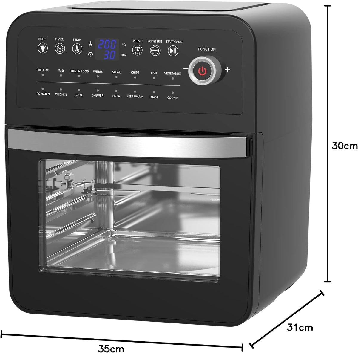 EMtronics Retro Air Fryer Oven Combi, Rotisserie and Grill, Large Family Size 12L with 16 Pre-Set Menus for Oil Free Cooking – Black