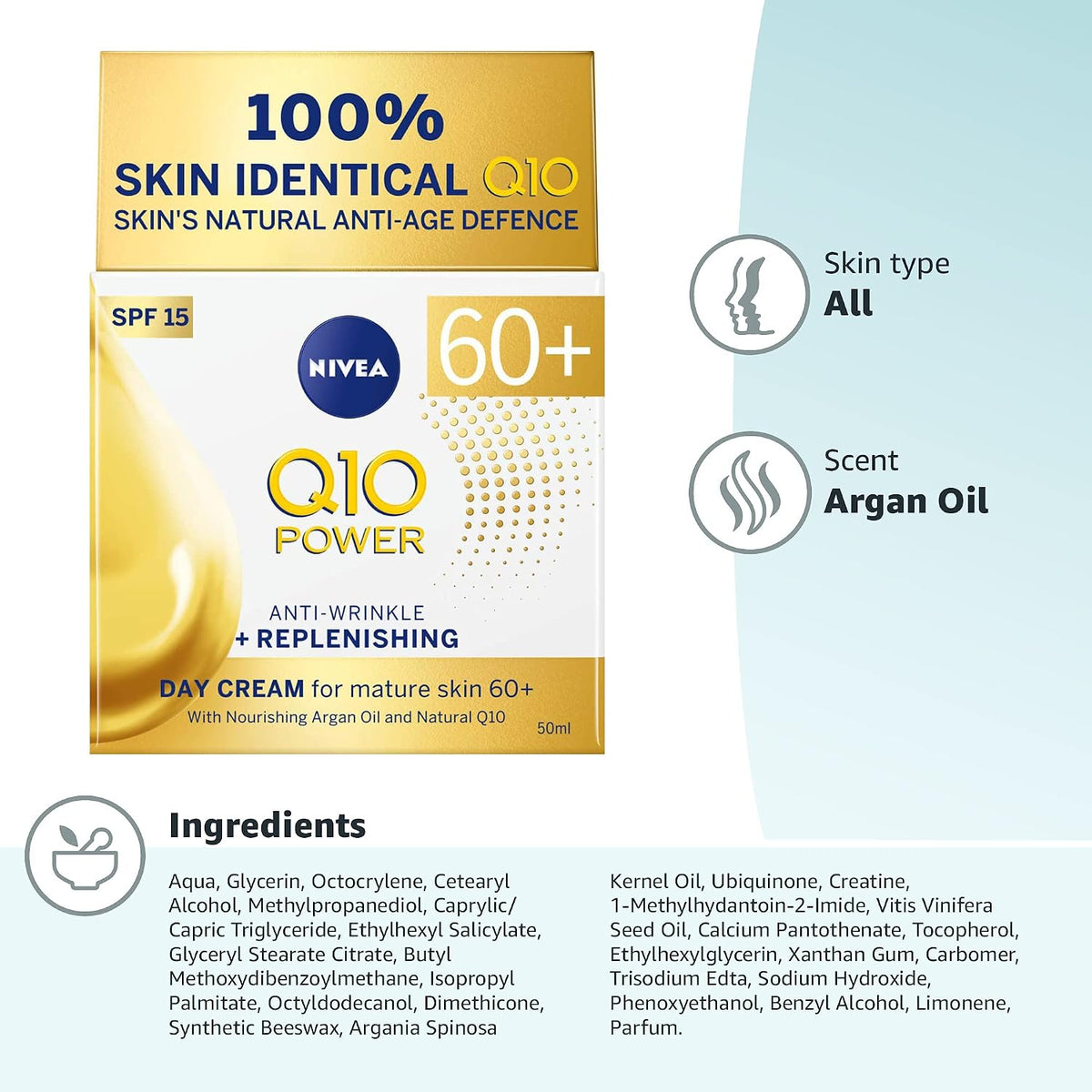 NIVEA Q10 Anti-Wrinkle Extra Nourish Replenishing Day Cream SPF 15, 50 ml
