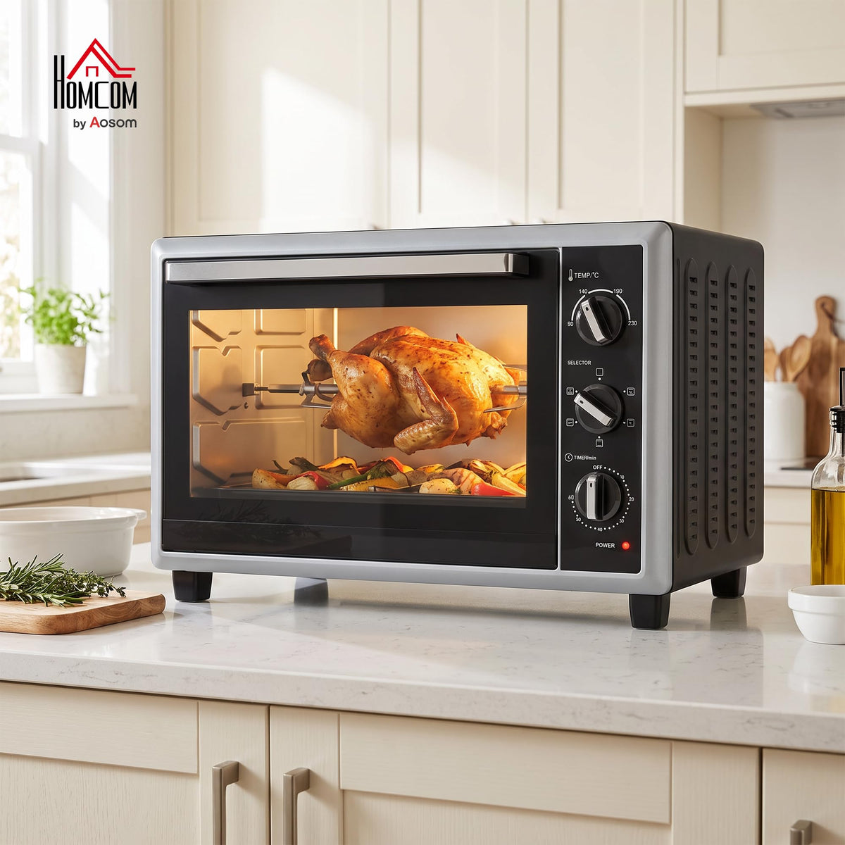 HOMCOM 36L Mini Oven with Convection, Rotisserie, Preheat, 1500 W, Black