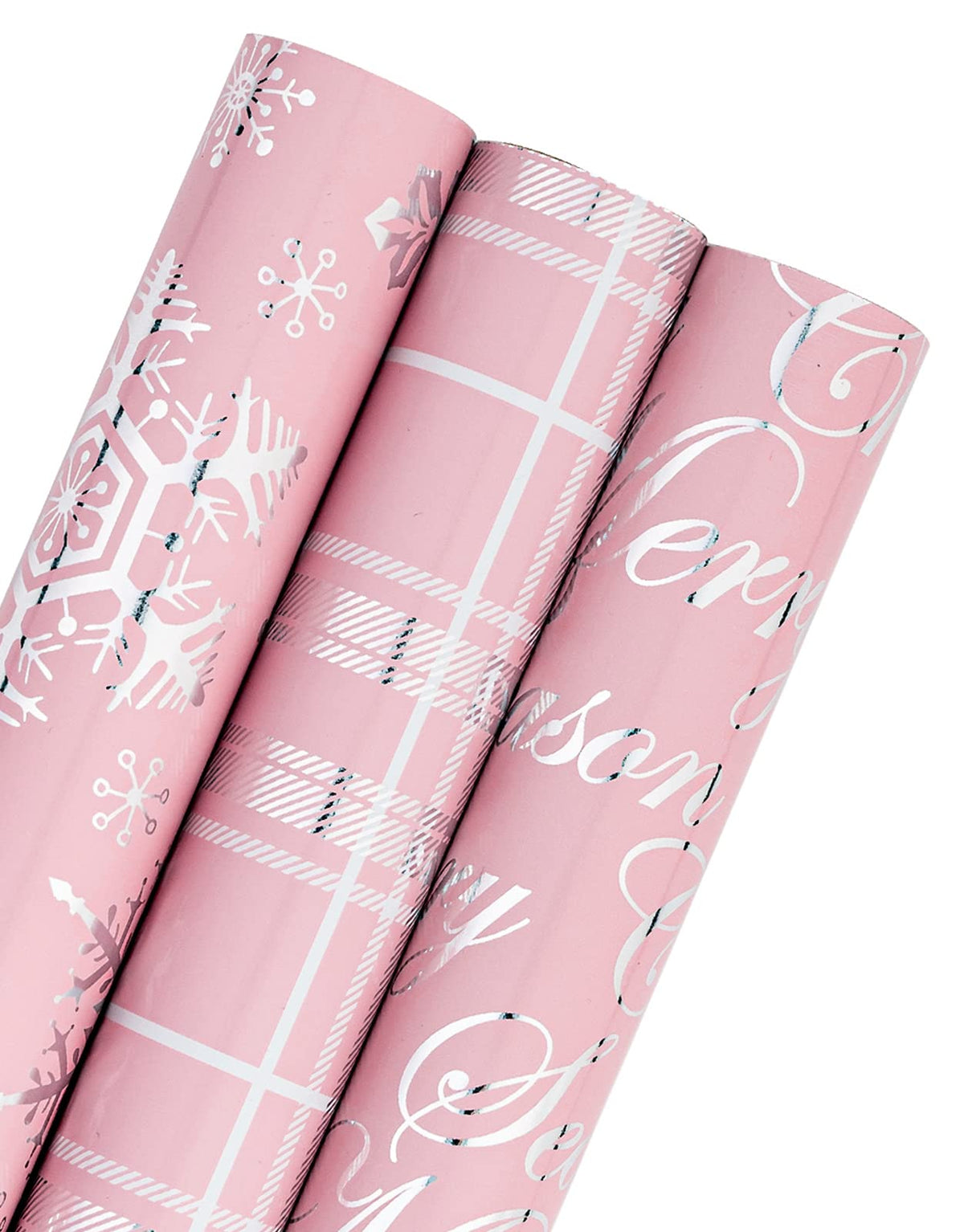 RUSPEPA Christmas Wrapping Paper Roll - Mini Roll - 3 Rolls - 43.2cm x 3m Per Roll - Bird, Christmas Garland, Holly and Pinecones Holiday Design with Metallic Foil Shine