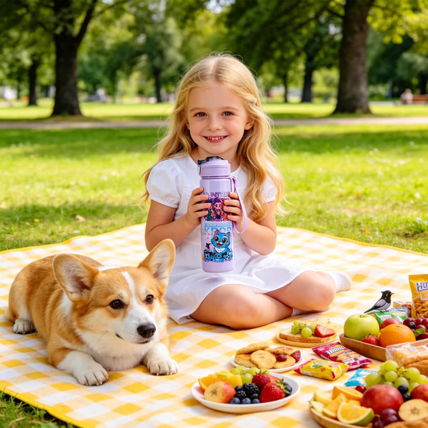 750ML/25OZ Water Bottle with Straw,K-popS Double-Sided Cartoon Pattern Girls Boys Water Bottle,Leakproof Kids Water Bottles With Handle,Drinks Bottle for School,Camping,Travel,Party