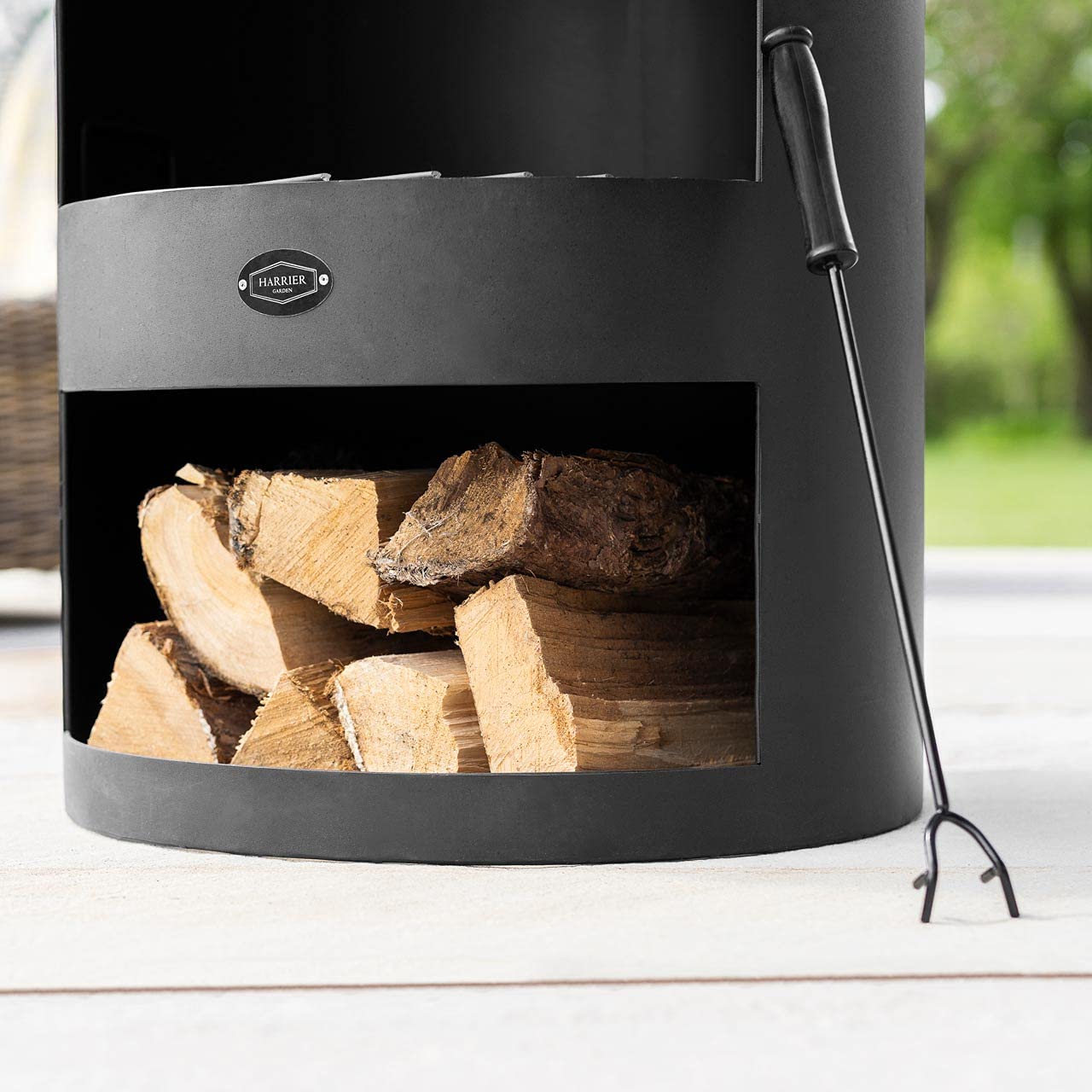 Harrier Steel Chiminea Fire Pits - Small/Medium/Large Outdoor Log Burner | Steel Chiminea Patio Heater with Log Store| Elevate Your Outdoor Ambiance (Medium Chiminea)