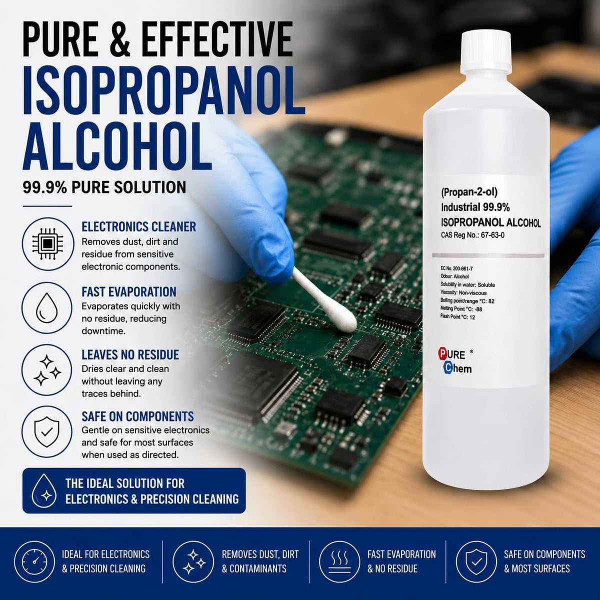 Pure Chem Isopropyl Alcohol Isopropanol IPA Rubbing Alcohol Cleaning 99.9%