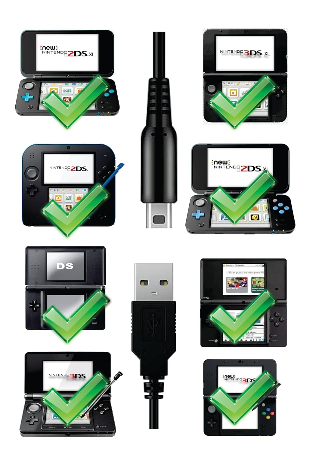 Charging cable for Nintendo 3DS,Cable for 3DS, 3DS XL, 2DS, DS/DSi, New 3DS, New 3DS XL 1.2m USB Cable for Easy Charging at Home or On-the-Go