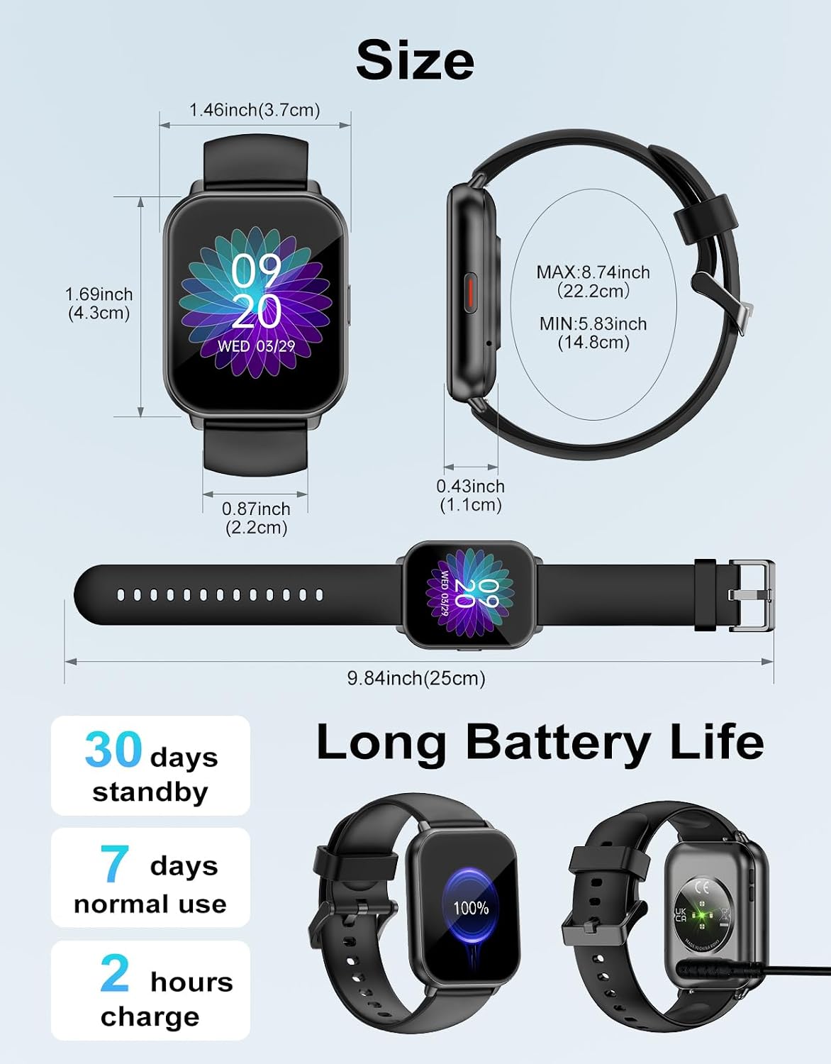 RUIMEN Smart Watch Answer Dial Call,Smart Watches for Women Men 1.85" HD Screen Fitness watch with SpO2 Heart Rate Sleep Monitor Step Counter Waterproof 100+ Sports Mode for Android iOS (2 Bands)