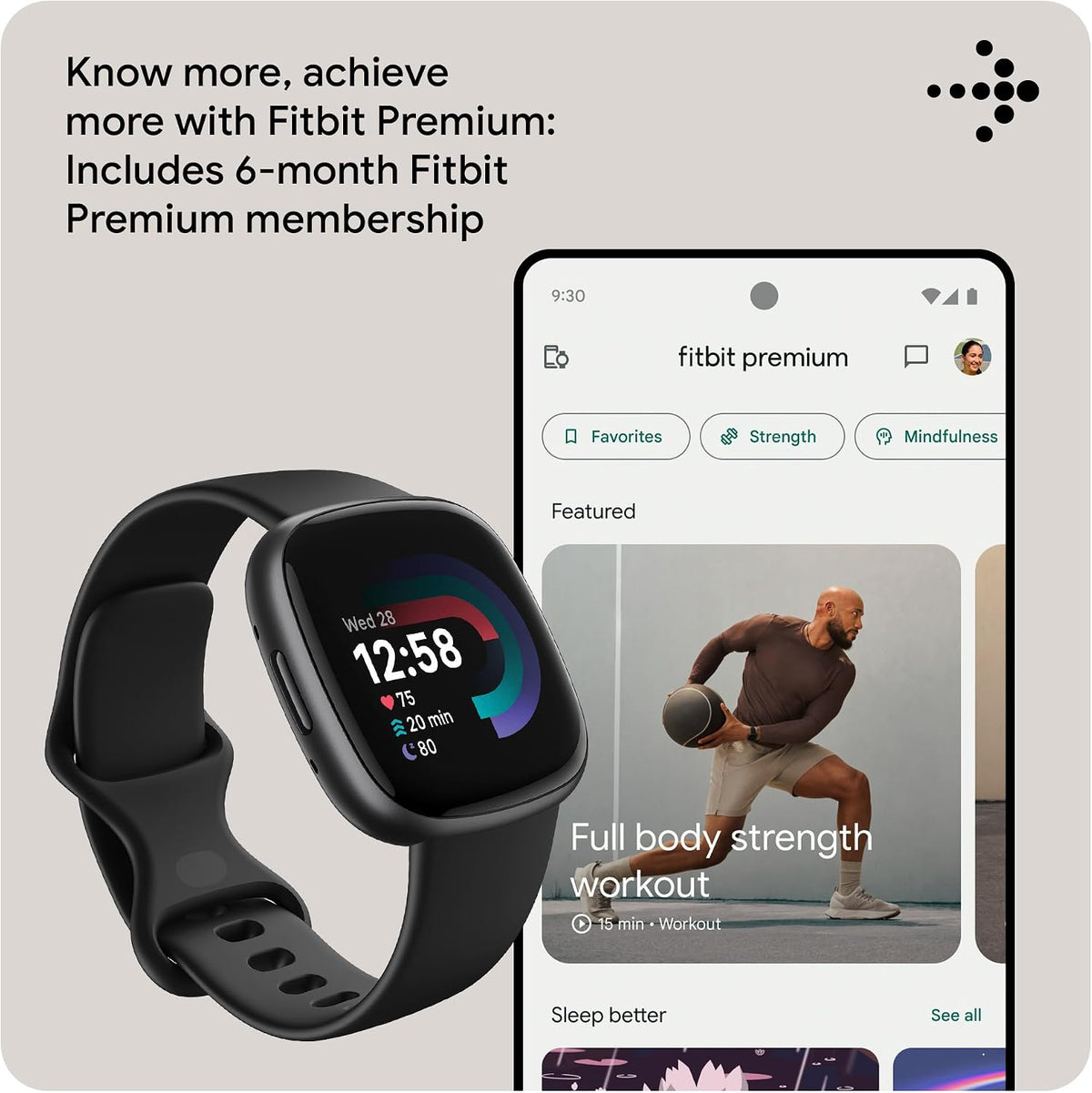 Fitbit Google Versa 4 Fitness Smartwatch with 3 Months Google Health Membership Included and up to 6 days battery life - compatible with iOS & Android, Black/Graphite Aluminium