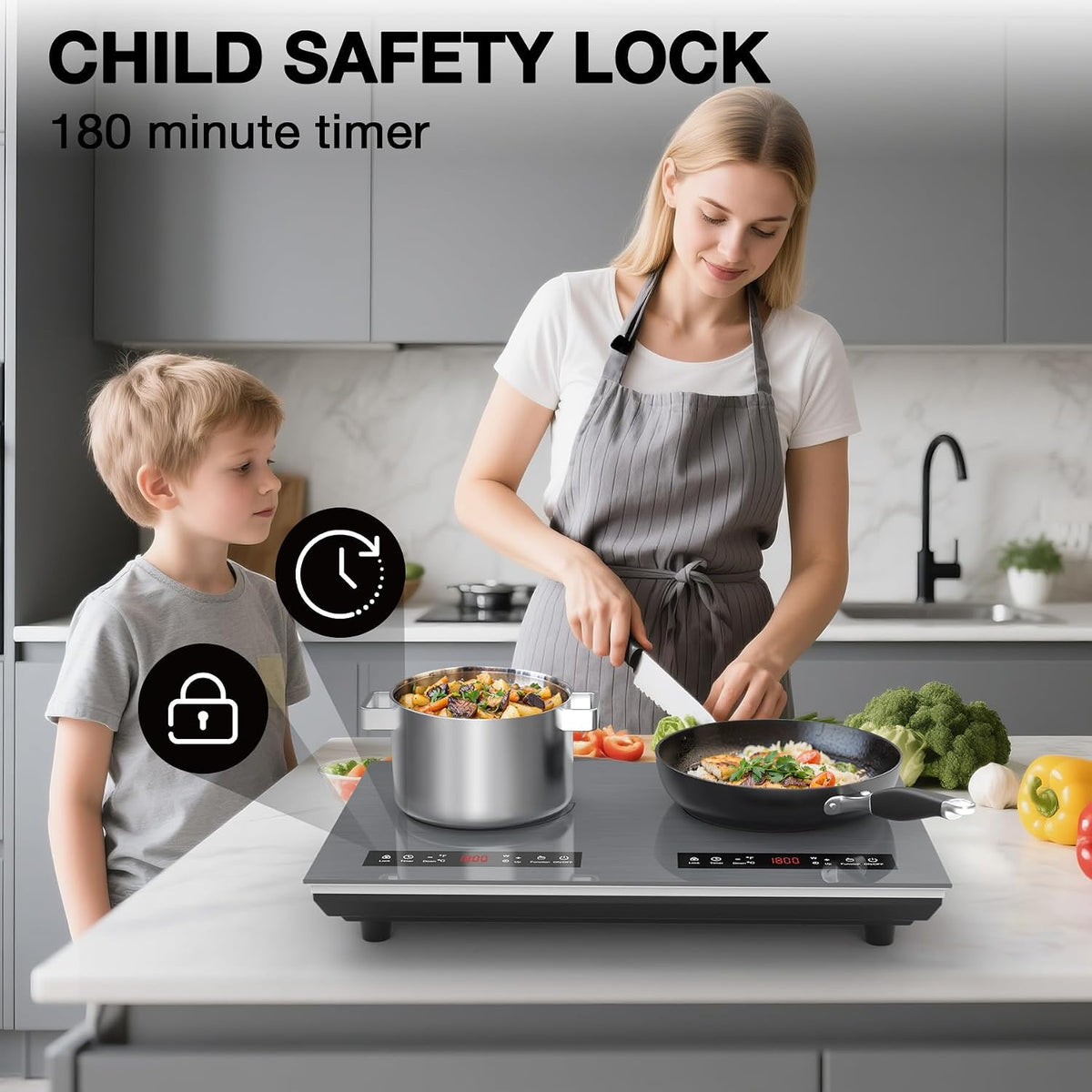 VBGK Portable Ceramic Hob, 2000W Pulg in Single Electric Hob, Portable Electric Hob with Digital LED Touch Controls, 10 Power Levels, 4-Hour Timer, Child Safety Lock, Black