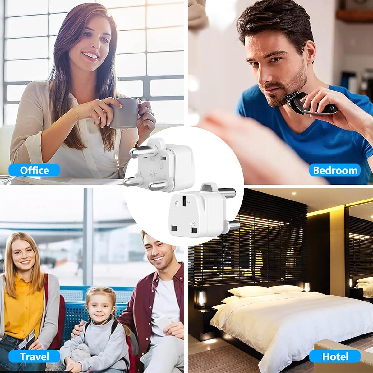 Loydia UK to South Africa Plug Adapter, 2 Pack UK to South Africa Travel Adapter Converter Plug, 3 Pin South Africa Travel Adaptors for Botswana, Lesotho, Swaziland, Namibia, Sri Lanka (White, Type M)