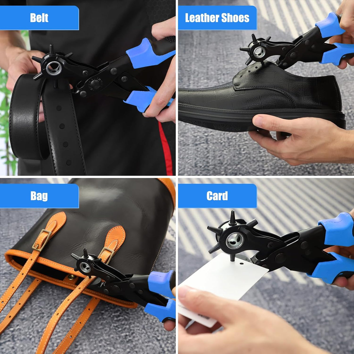 Diyife Belt Hole Puncher for Leather, 6 Sizes, Effortless Dual-Lever Design