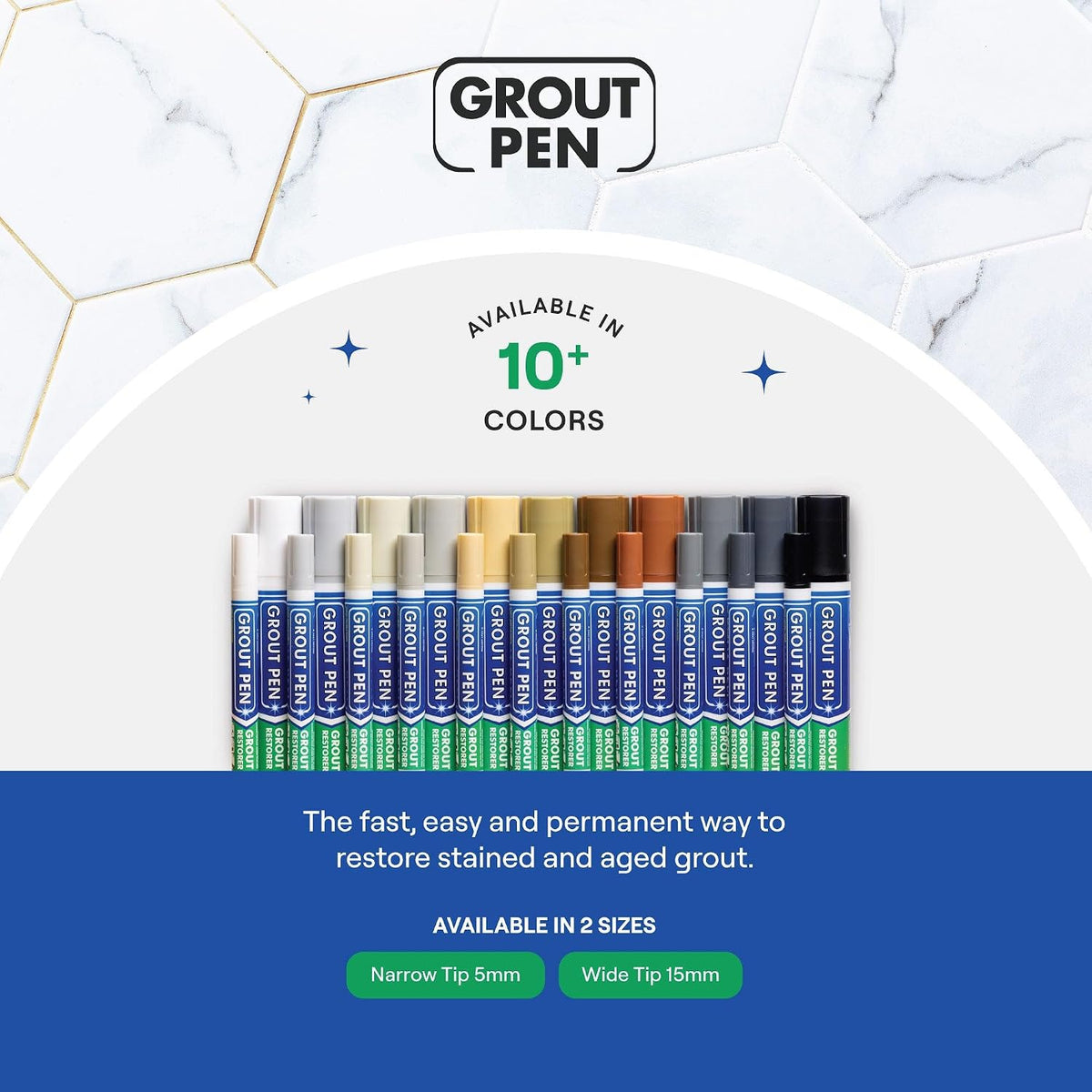 Twin Pack White Grout Pen - Designed for restoring tile grout in bathrooms & kitchens (White)