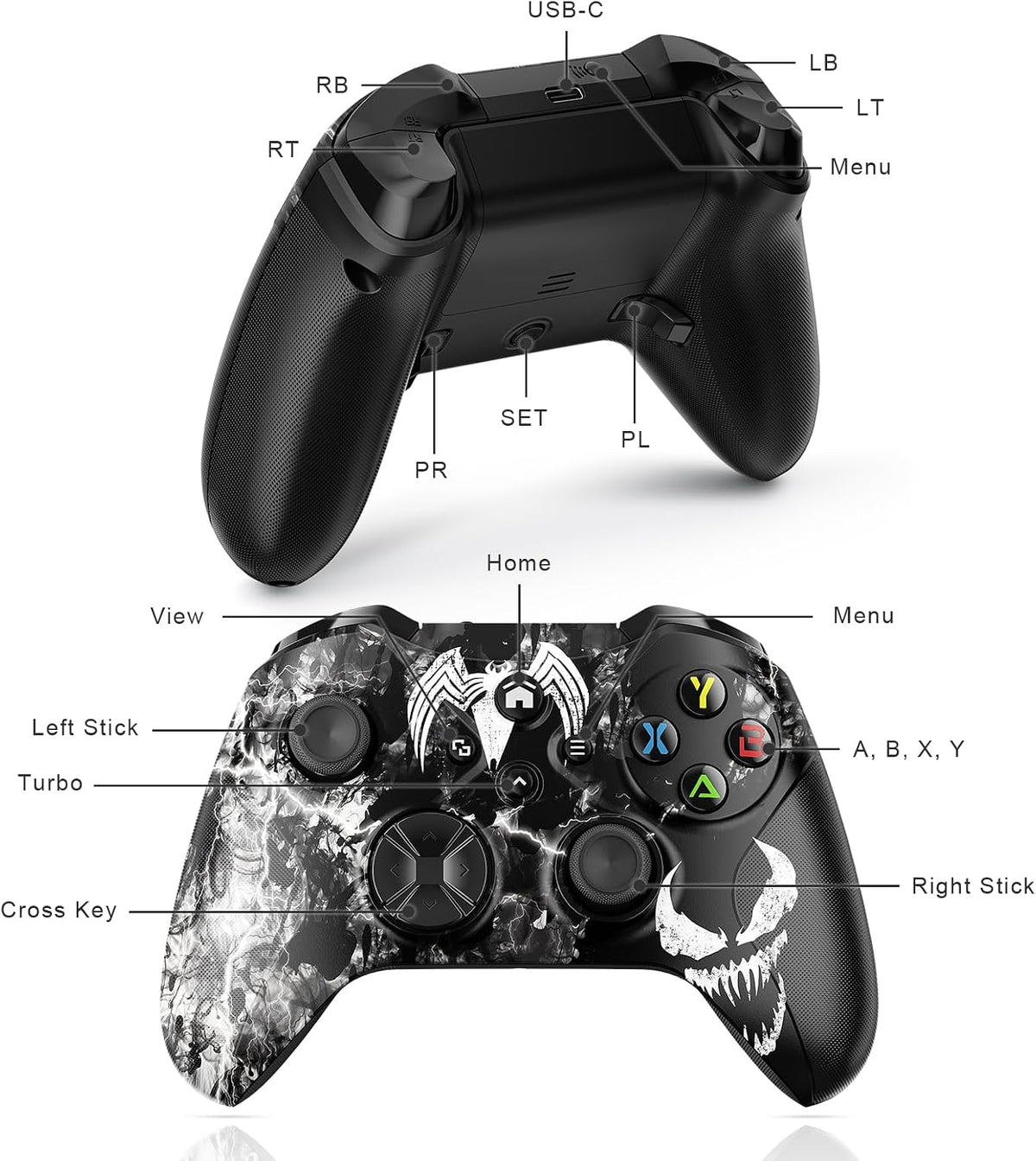 Lapezei Wireless Controller for Xbox Series S/X, Xbox One/PC, Bluetooth Gamepad with Back Paddles, Quadruple Vibration, Turbo, Macro, 3.5mm Audio Jack